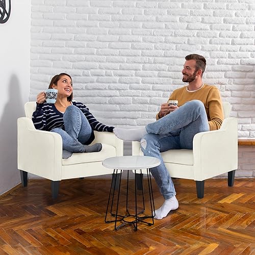 Miniatura 125 de VINGLI Silla decorativa moderna de mediados de siglo, sillas decorativas de tela beige para sala de estar, sillón tapizado, sofá con brazos