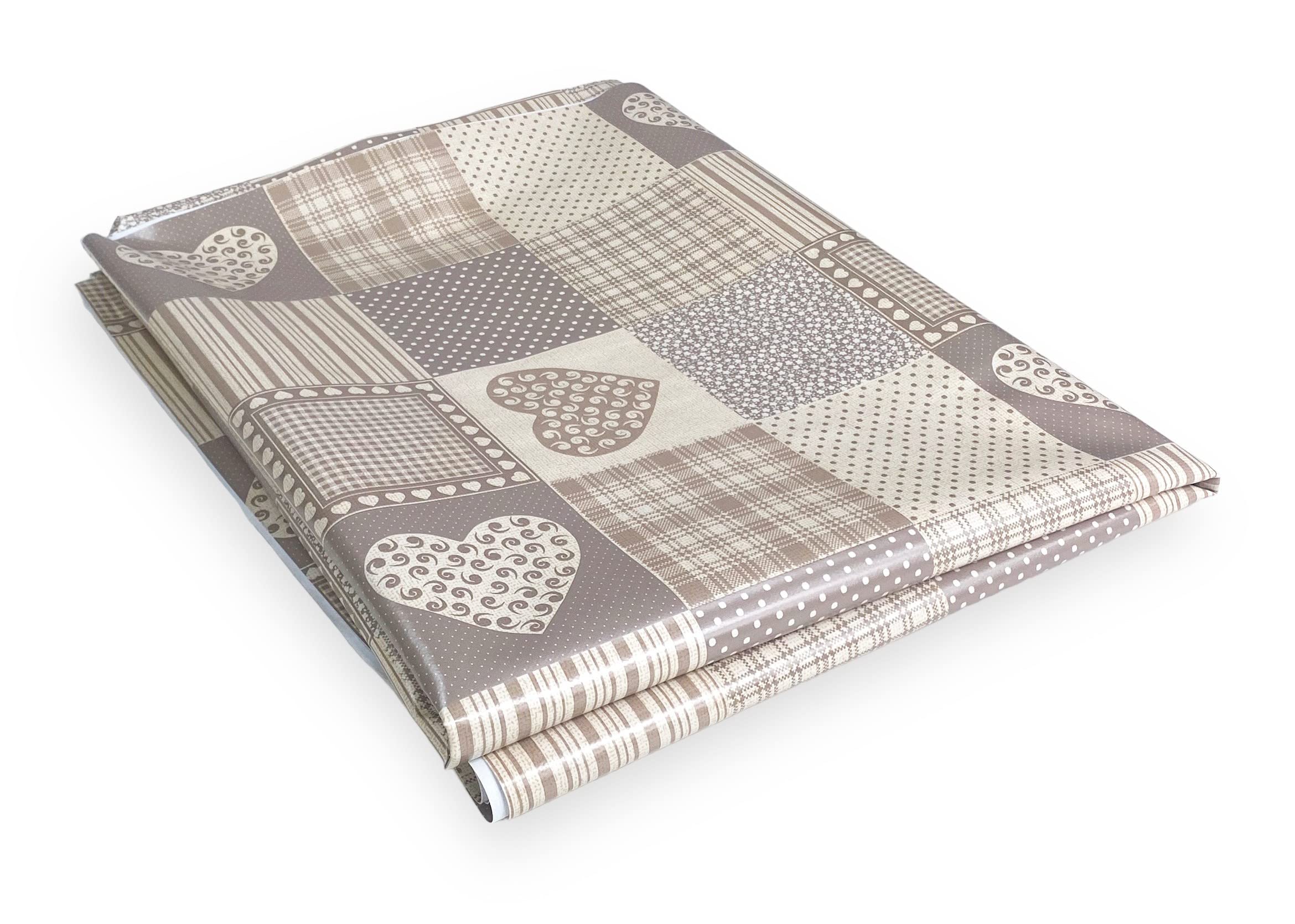 Bielizna domowa TOVAGLIA LIMA © TELA CERATA plastyczna zmywalna wodoodporna PVC SERCE BEIGE Made in Italy - Cm. 140x140 x4 osoby
