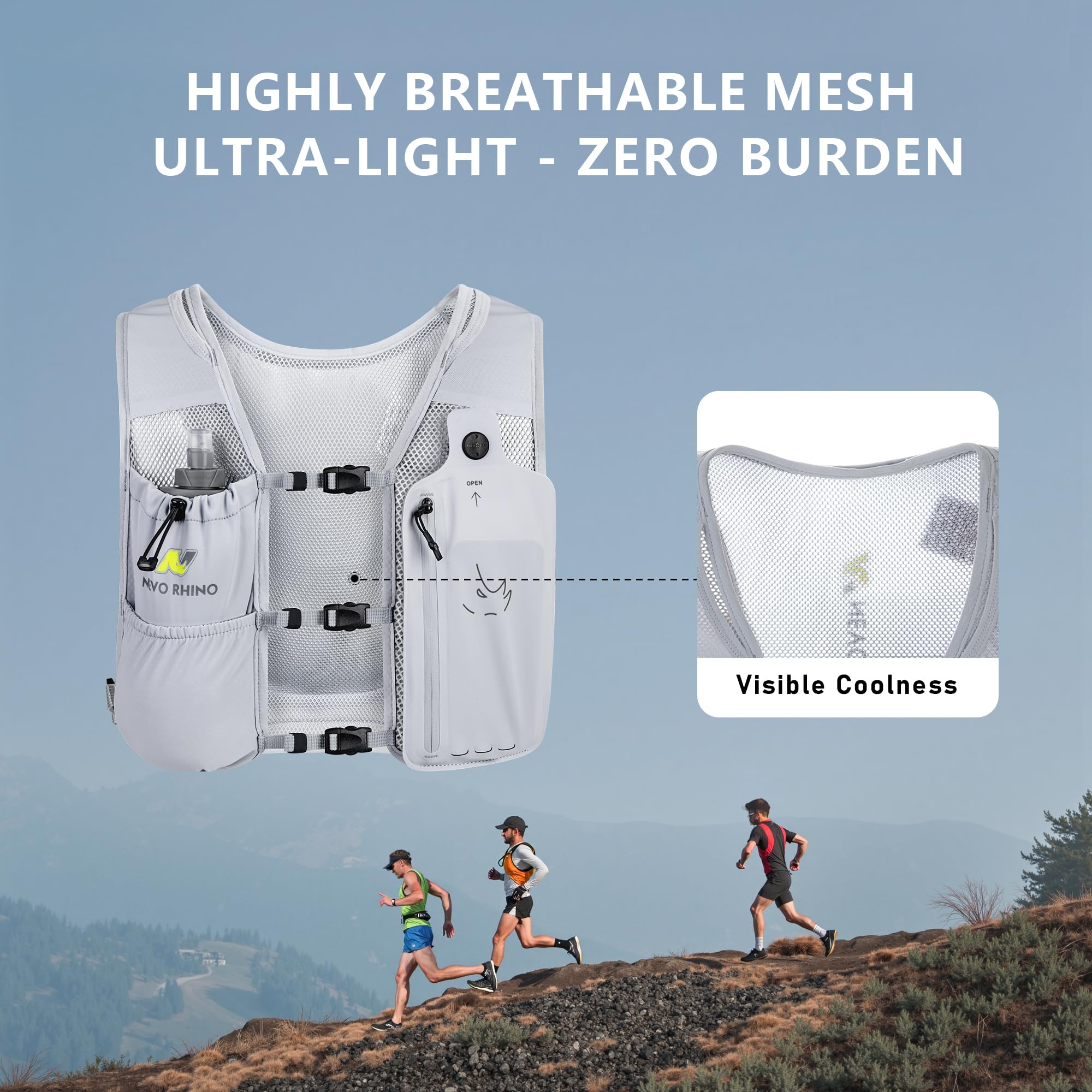 Gilet de course avec flasque souple en TPU de 350 ml, petit gilet d'eau de course à pied – Sangles de poitrine réglables, gilet d'hydratation léger pour trail, marathon, randonnée, cyclisme pour homme