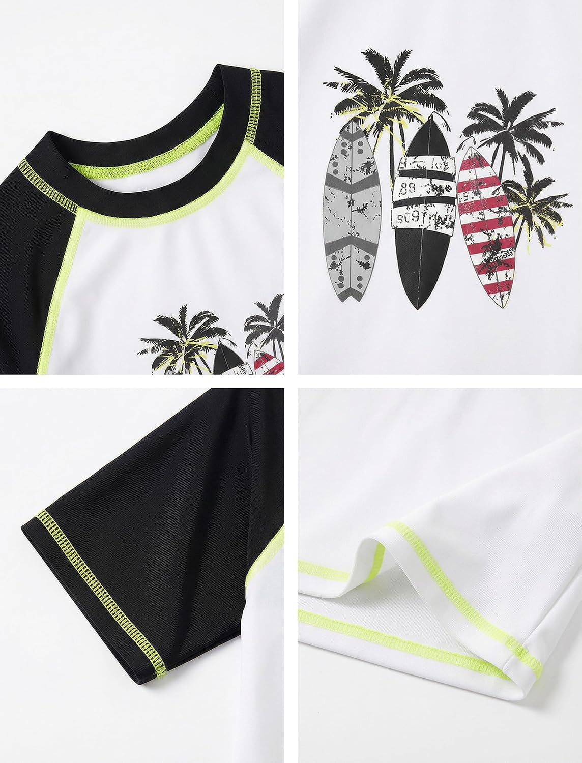 ODASDO Boys 2 Piece Swim Set Short Sleeve Rash Guard Shirt and Shorts | Kids Two Piece Bathing Suit | Palm Tree Print | Elastic Waistband | Quick-Drying Material | For Swimming Beachwear Pool Party