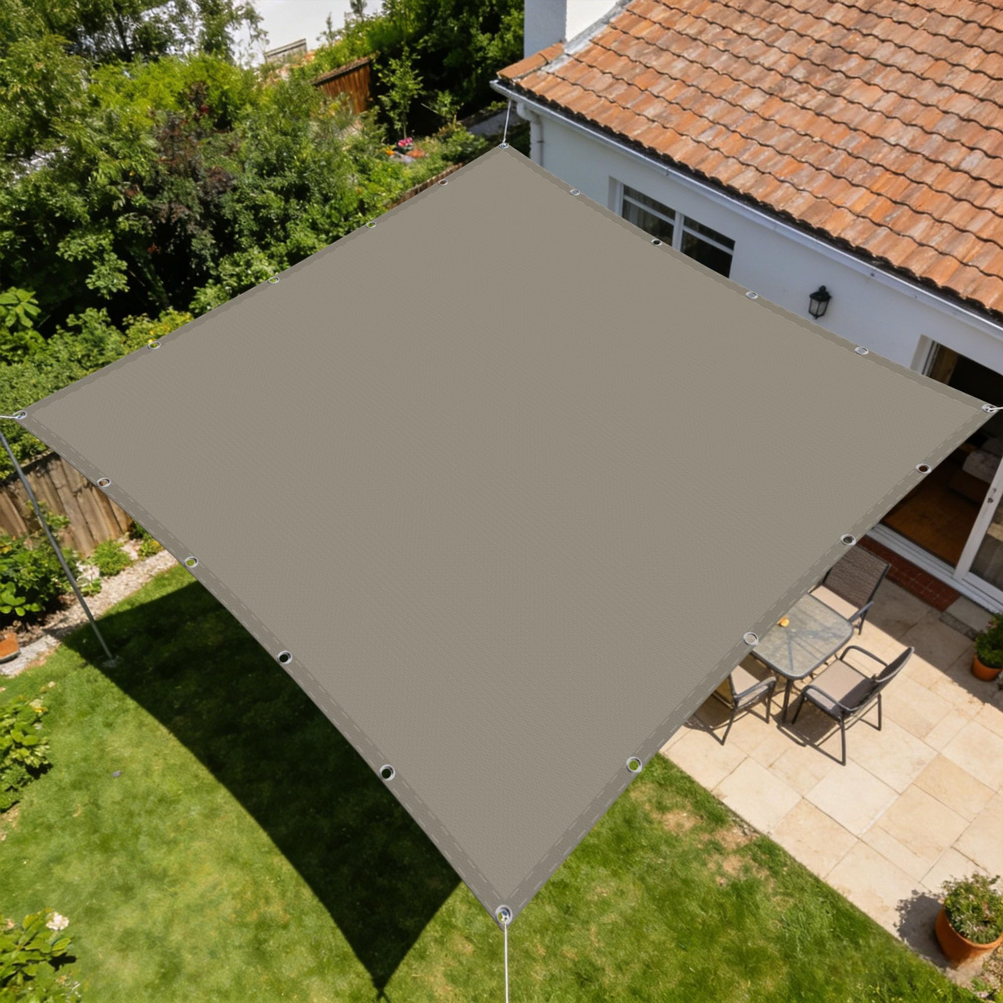 Sonnensegel Nach Maß 6 x 8 m inkl Befestigungsseile Wasserdicht Sonnenschutz Sunsegel Reißfest für Außenbereich, Garten, Camping, Terrasse,