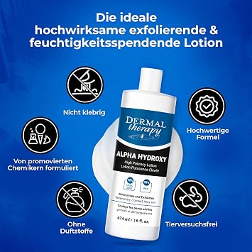 Alpha Hydroxy Hochwirksame Lotion für trockene Haut - 473ml 10% Harnstoff und 10% Milchsäure Körperlotion für zarte Haut Feuchtigkeitsspendende und peelende Hautpflege Parfümfrei