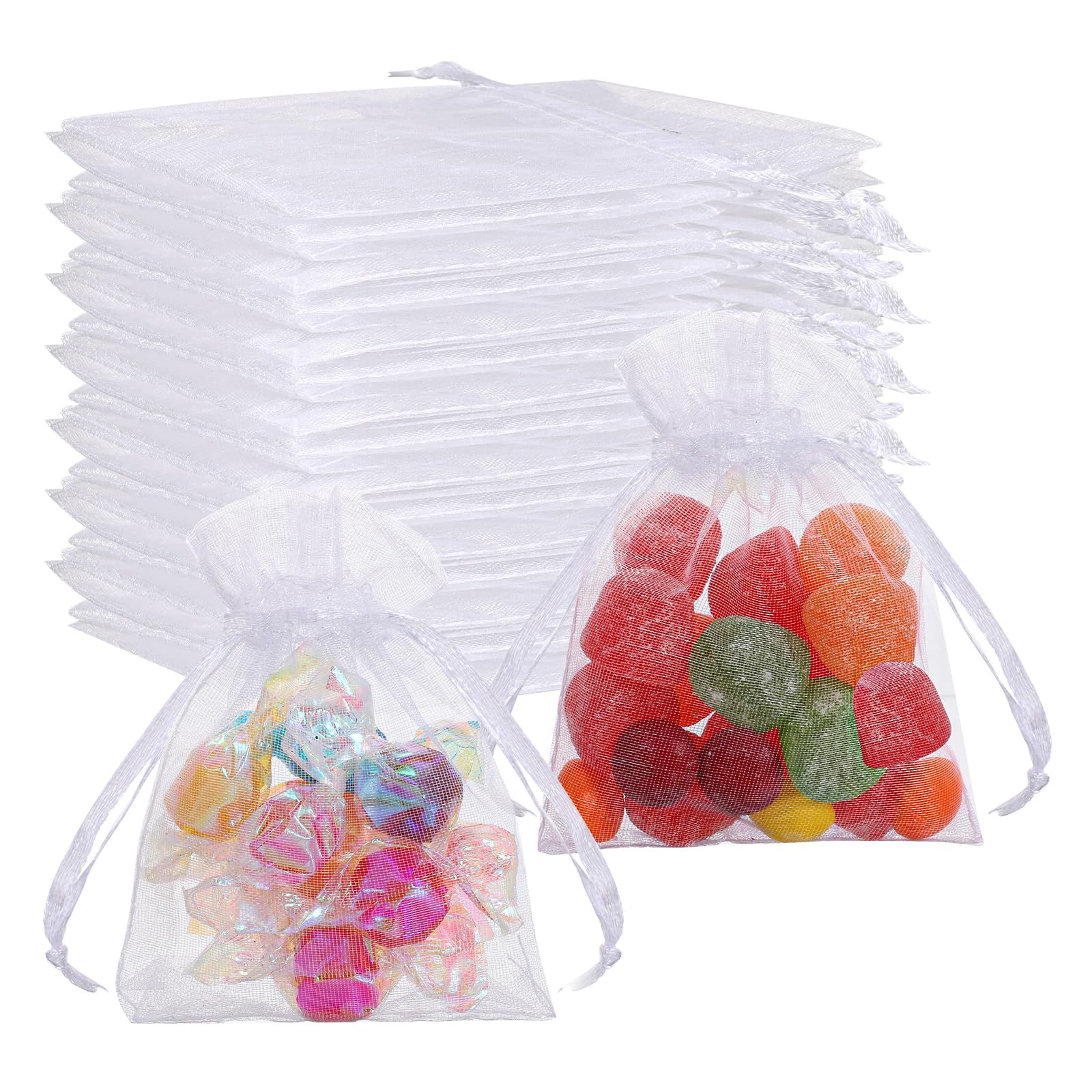 WedDecor 100 stuks organza geschenkzakjes, 7 cm x 9 cm, gemengde kleuren, kleine organza zakjes, bruiloftsgunst, sieradenzakjes, trekkoord, snoepgaaszakjes voor kleine geschenken, Kerstmis
