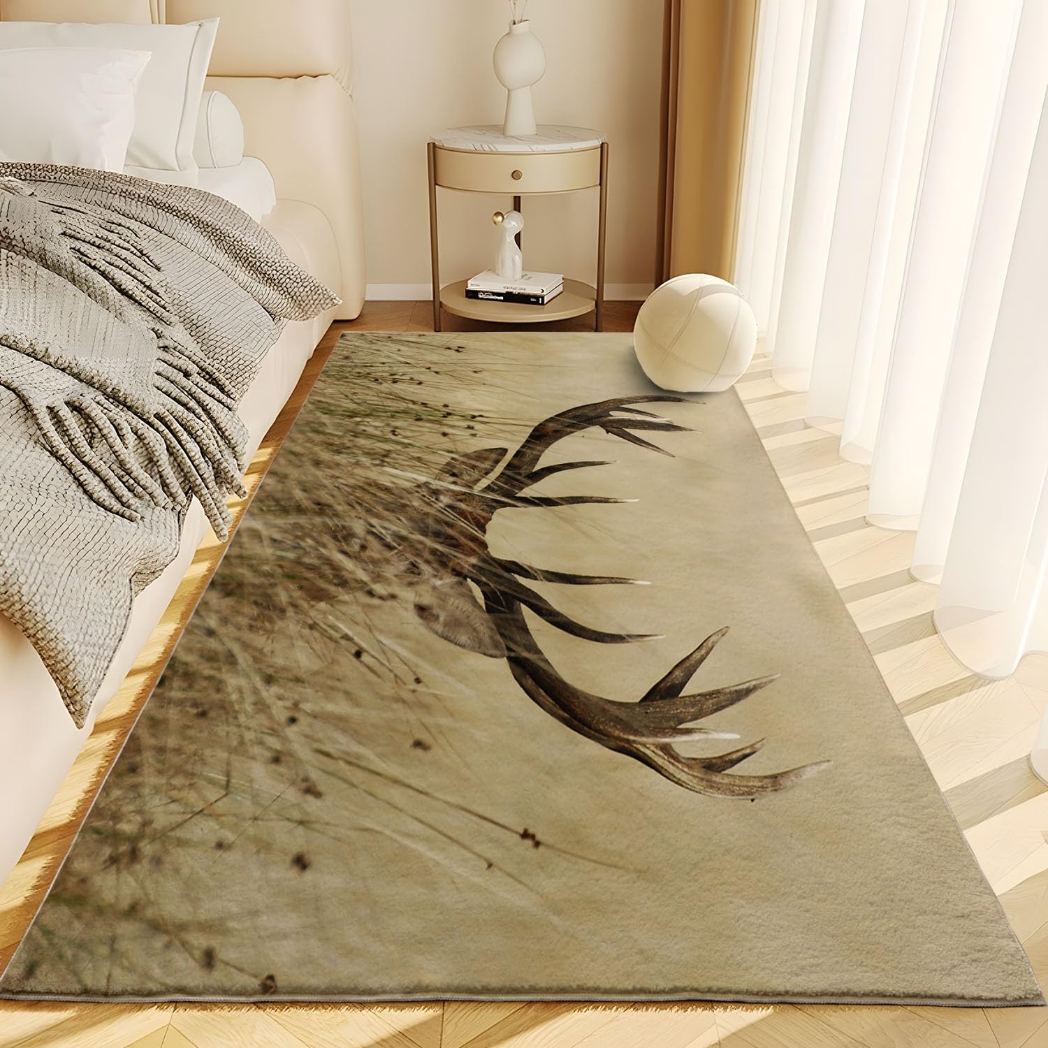 Teppich Wohnzimmer Kurzflor Moderner Tier Hirsch 160x230 cm Schlafzimmer Teppich Flauschiger Waschbar Teppich, Teppiche für Arbeitszimmer Büro Super Weich Anti-Rutsch - Braun