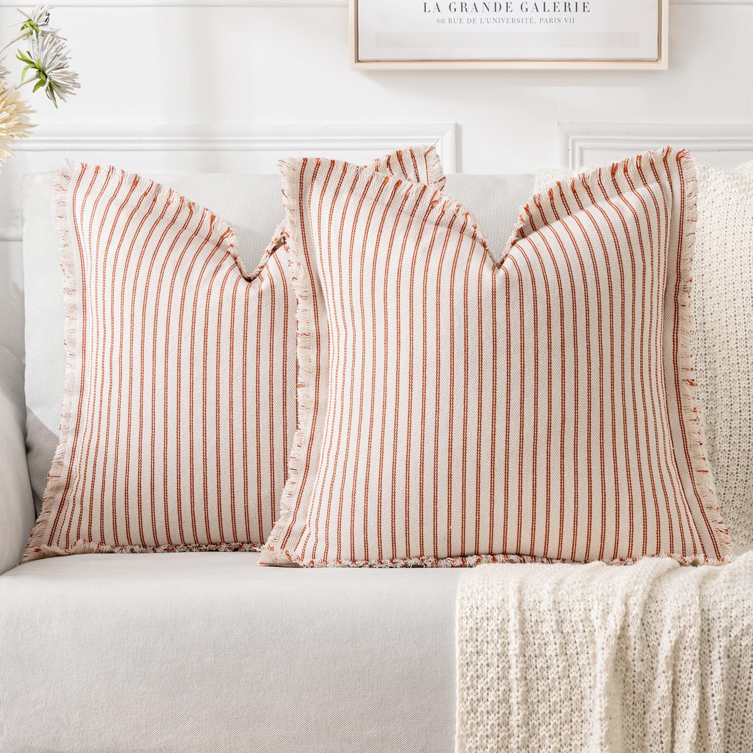 Amazon.com: MIULEE Pack of 2 Rust Pillow Covers 20x20 Inch Striped Farmhouse Couch Throw Pillow ...