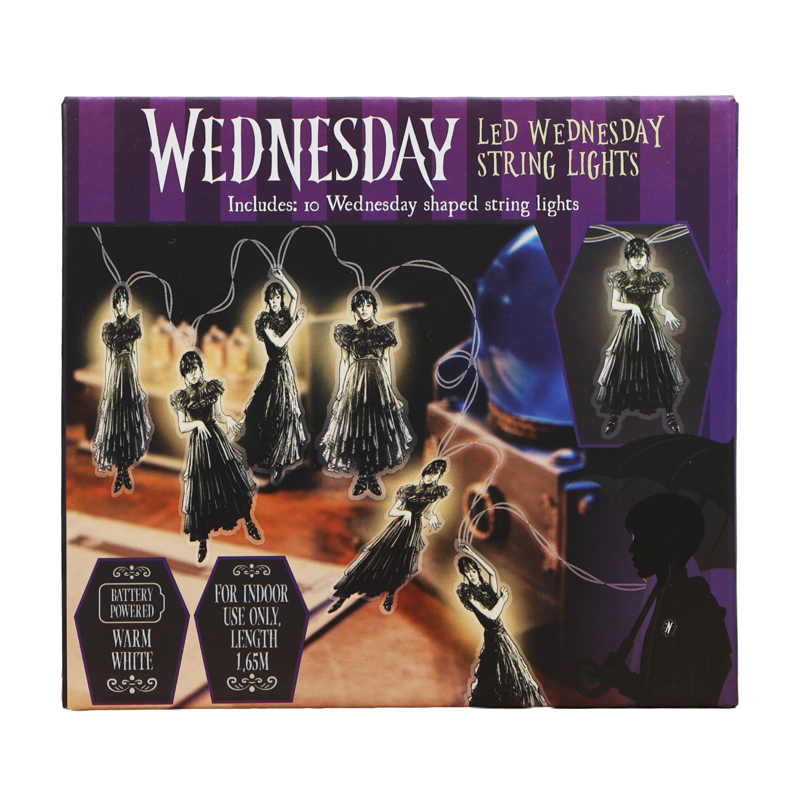 Blue Sky Studios Black, Transparent Wednesday Addams String Lights – Led Fairy Lights With Iconic Dance Pose Silhouette – Battery Operated Light Gift Set For Halloween Or Party Decorations