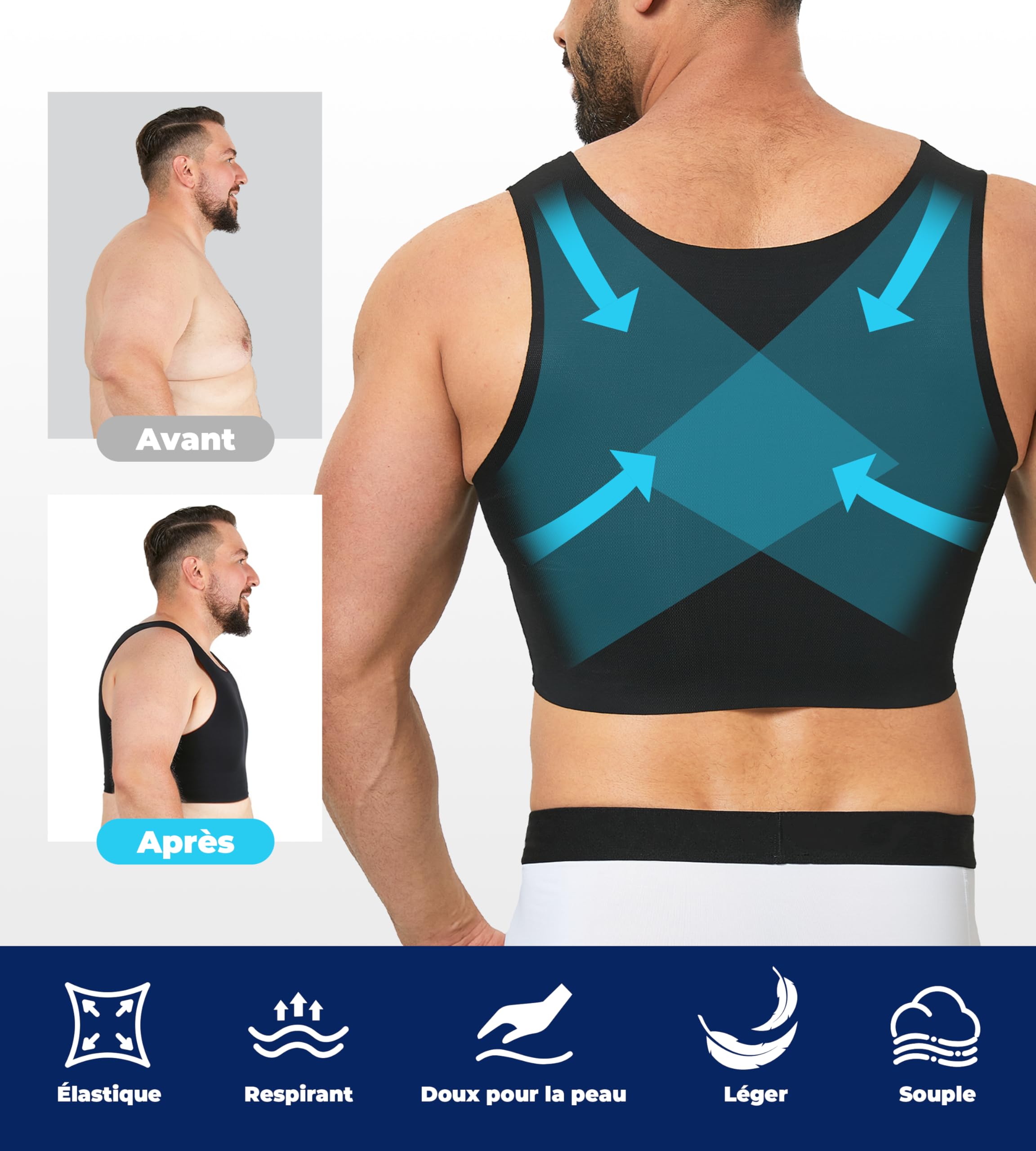 Compression Gynécomastie Poitrine Binder Amincissant Corest Tank Top Breast Bra pour Transgenre FTM Tomboy Hommes Femmes