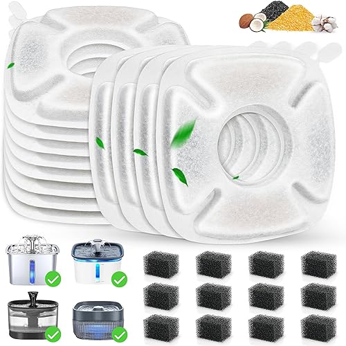 Paquete de 24 filtros de repuesto para fuente de agua para gatos, 12 filtros de fuente para gatos y 12 esponjas de prefiltro para dispensador