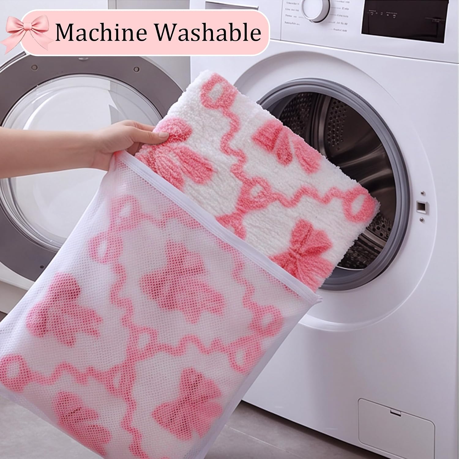 Lindameler Pink Bow Bathroom Rugs Coquette Cute Bath Mat Non Slip Absorbent Bow Bath Mat Washable 16 X 24 inch Bathroom Mats for Front Door, Bedroom, Living Home Decor