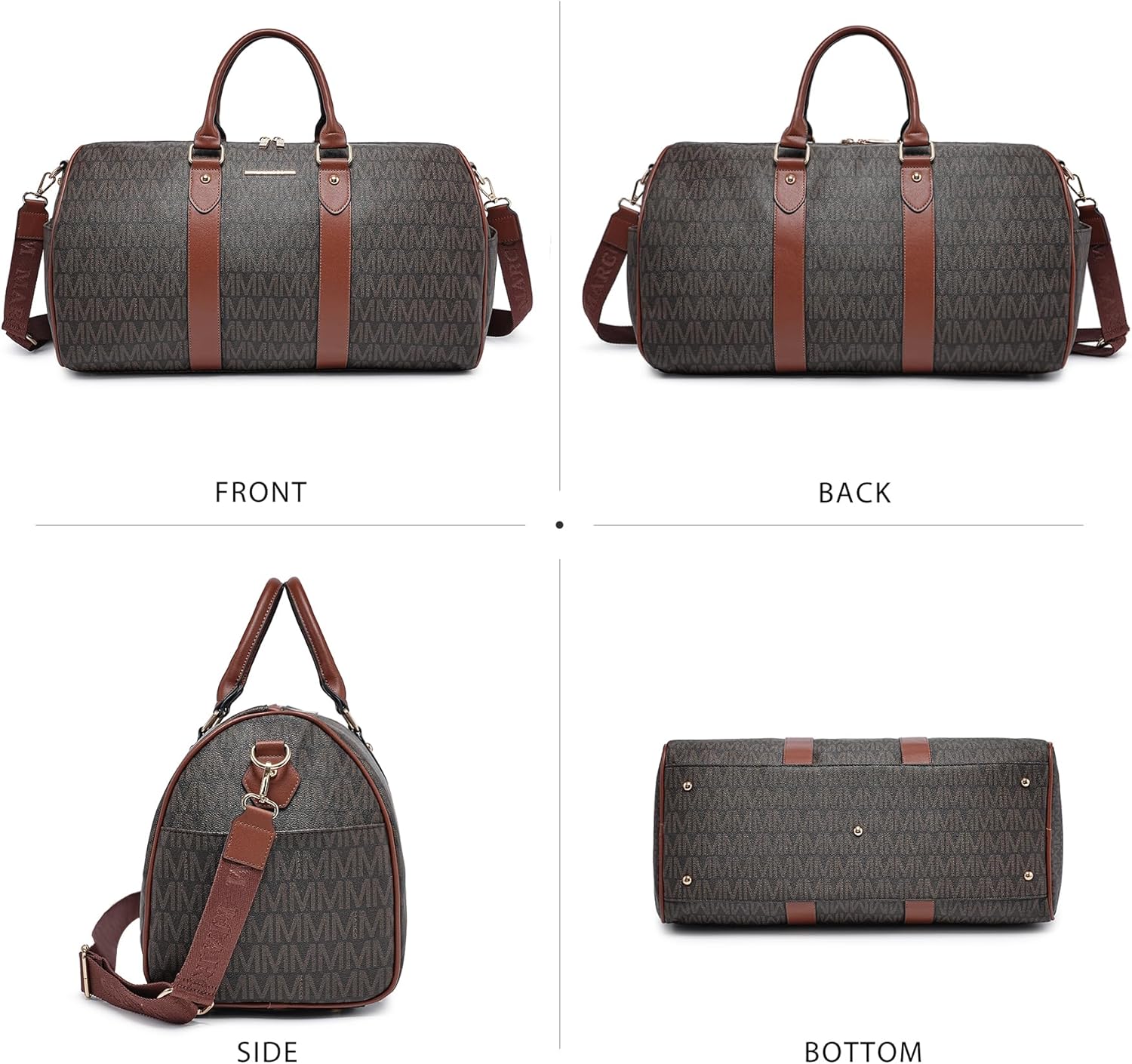 Women PU Leather Monogrammed Duffel Bag for Men- Scratch-Resistant Waterproof, Multi-Pocket Design, Large Capacity Carry-On for Gym Yoga Work Travel Weekender - Image 6