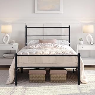90 x 190 cm Single Bed Frame Metal Cot Bed for Adults Large Space 1 Person Bed in Ribs - Black