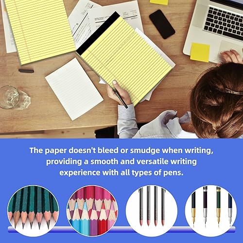 Miniatura 7 de Paquete de 12 blocs legales amarillos de 8.5 x 11.75 pulgadas, 30 líneas perforadas, bloc de notas perforadas, bloc de notas de impresión de doble