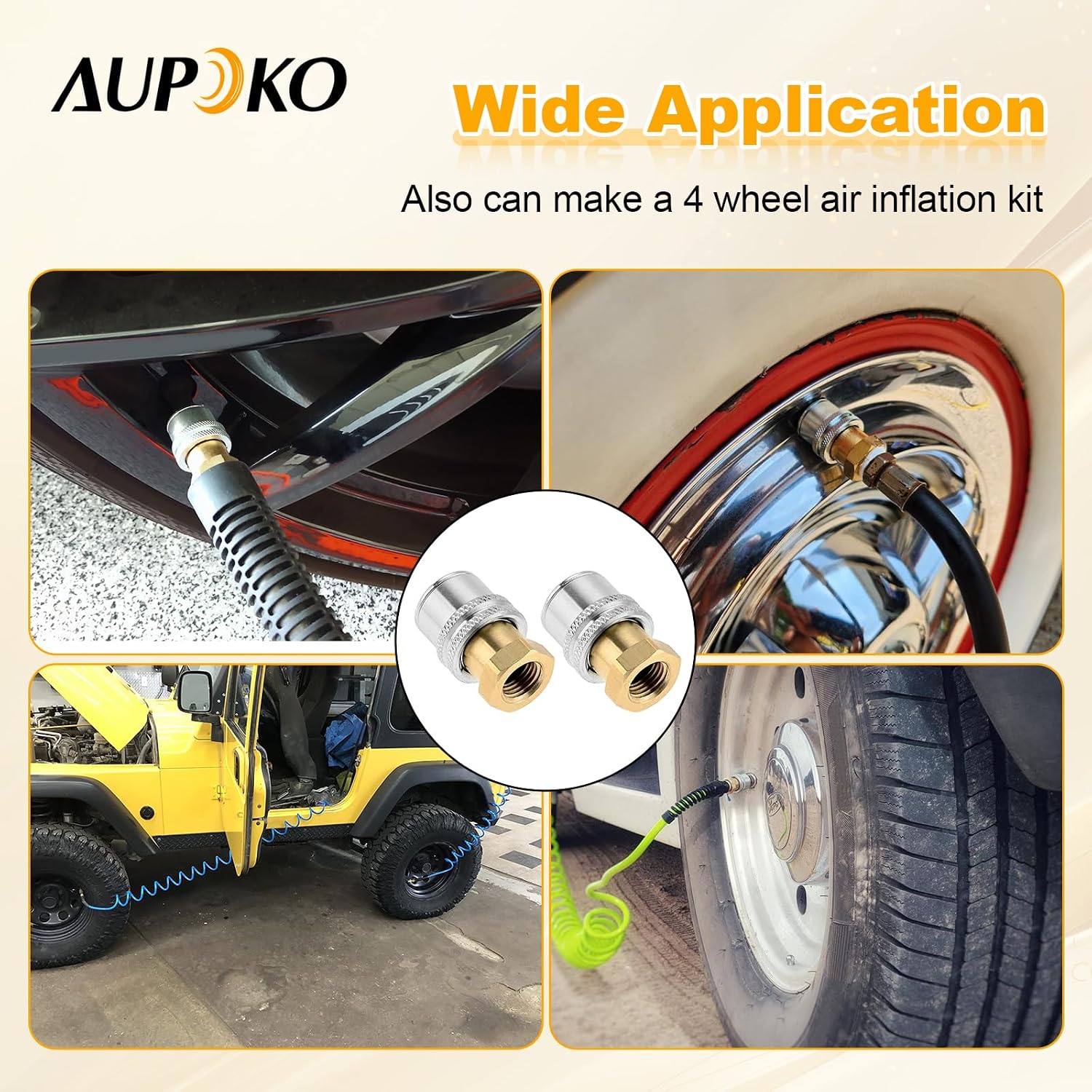 Aupoko 1/4FNPT Lock On Air Chuck, Heavy Duty Closed Flow Brass Tire Chuck for Tire Inflator Gauge and Air Compressor(Pack of 2)