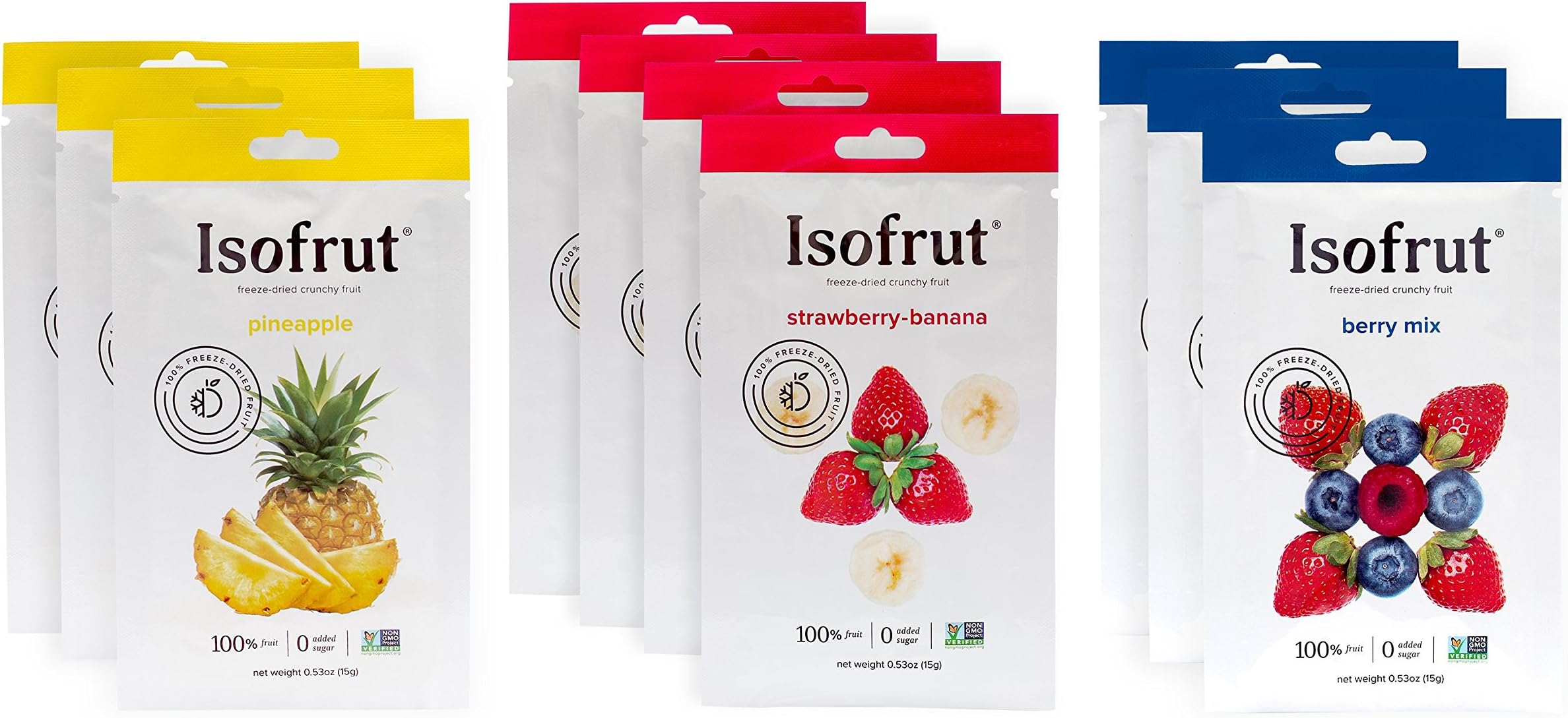Isofrut Freeze Dried Fruit - Convenient and Delicious Pineapple, Berry Mix and Strawberry Banana Snacks Packed with Vitamins and Antioxidants - 10 Pack