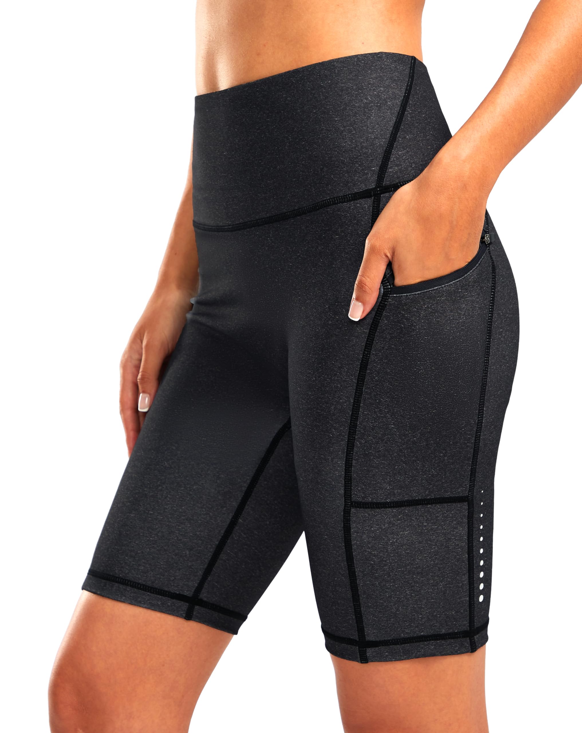 Bikewa Women's High Waisted Biker Shorts 8" Running Workout Tummy Control Bike Spandex Shorts for Women Zipper Pockets