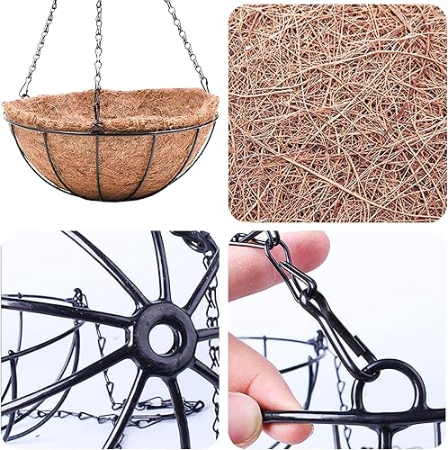 Miniatura 4 de Qusuxi Paquete de 4 cestas colgantes de 14 pulgadas para plantas al aire libre, macetas colgantes de metal con forro de fibra de coco, cadena de