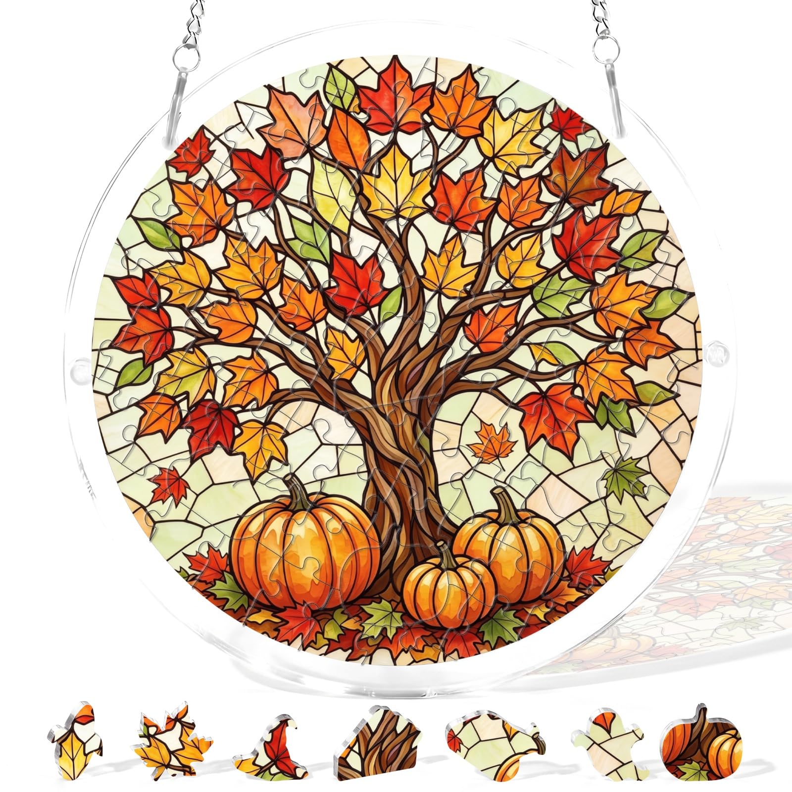 Mestart 83 Pieces Acrylic Puzzle Suncatcher Stained Glass Window Hanging, DIY Kit Moonlit…