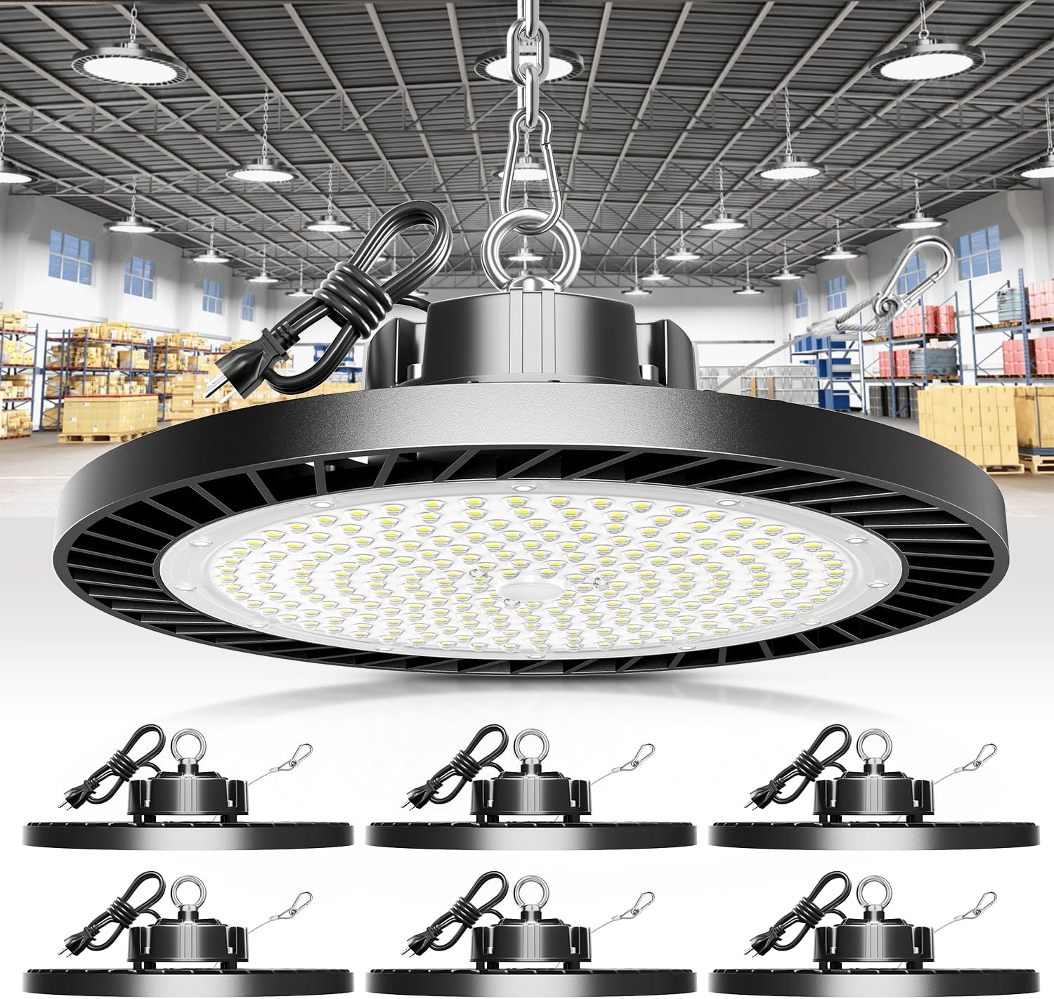 Super Bright 300W High Bay Led Shop Lights 2Pack| 5000K 45000LM UFO Led High Bay Light With 5ft Cable Hanging Hook Safe Rope| Shop Light & Garage Lighting Lights For Factory Workshop Warehouse