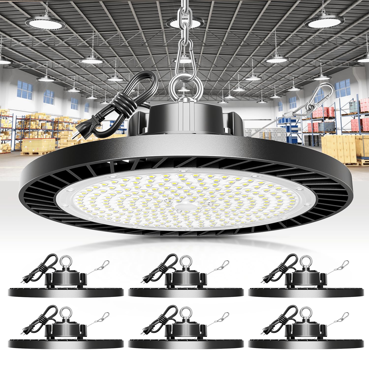 300W UFO Led High Bay Light 5000K 45000LM High Bay Led Shop Lights with 5ft Cable Hanging Hook