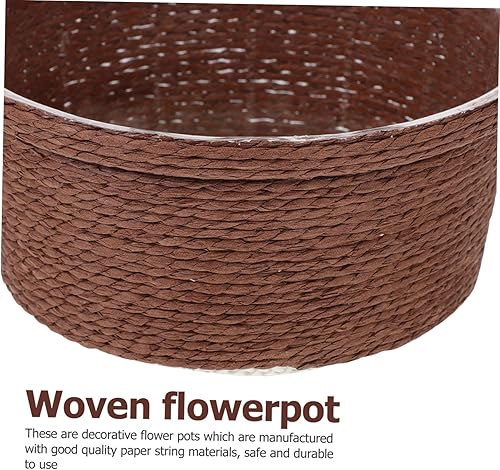 Miniatura 6 de Yardwe Cesta de paja tejida para flores, 8 unidades, cesta tejida con vientre, maceta tejida, soporte para plantas suculentas, balcón, flores,