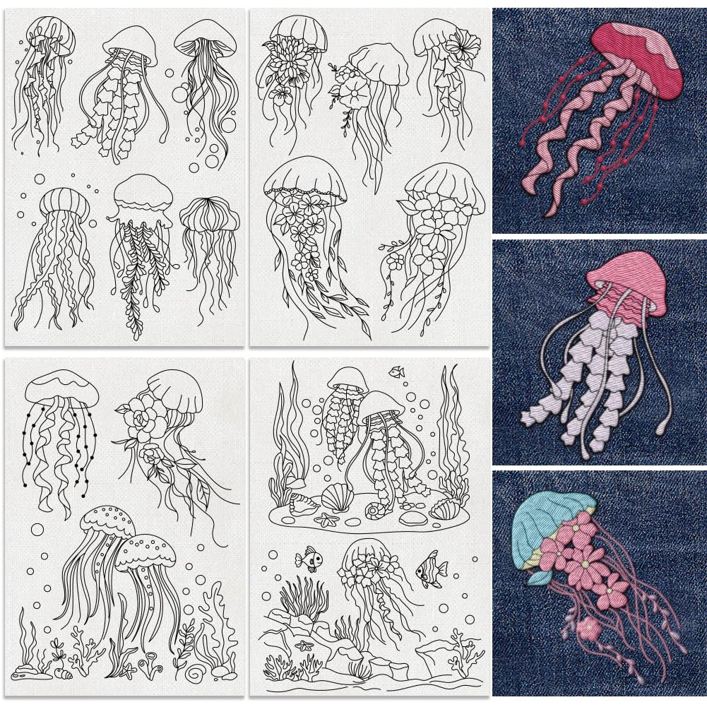 Doodlream 16Pcs Jellyfish Seagrass Water Soluble Hand Sewing Stabilizers