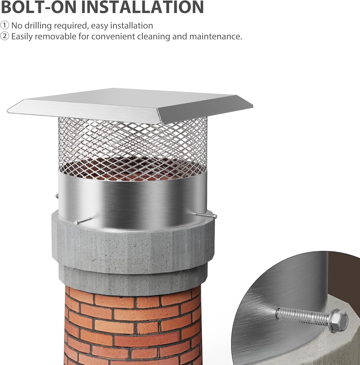 Garvee 20" Round Chimney Cap with Screen, Stainless Steel Mesh Cover, 20 Inch Adjustable Flue Cover for Rain, Birds & Debris, Fits Wood/Oil Stove Vent, Weatherproof & Easy Installation