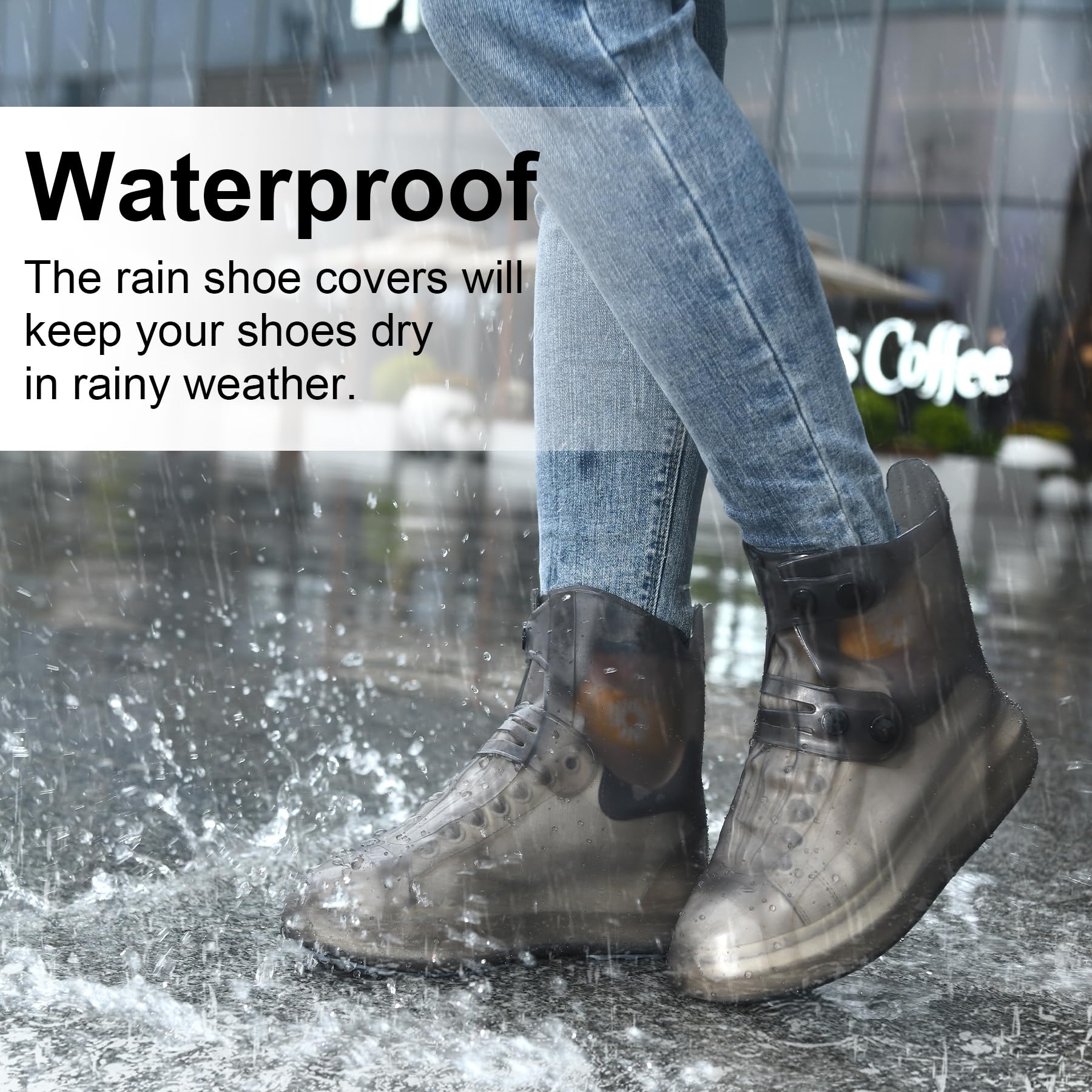Dream Apparel Waterproof Rain Shoe Covers for Women Men, Black Non-Slip Reusable Boot Covers Foldable Shoe Covers Rainproof Overshoes Over Shoes Galoshes