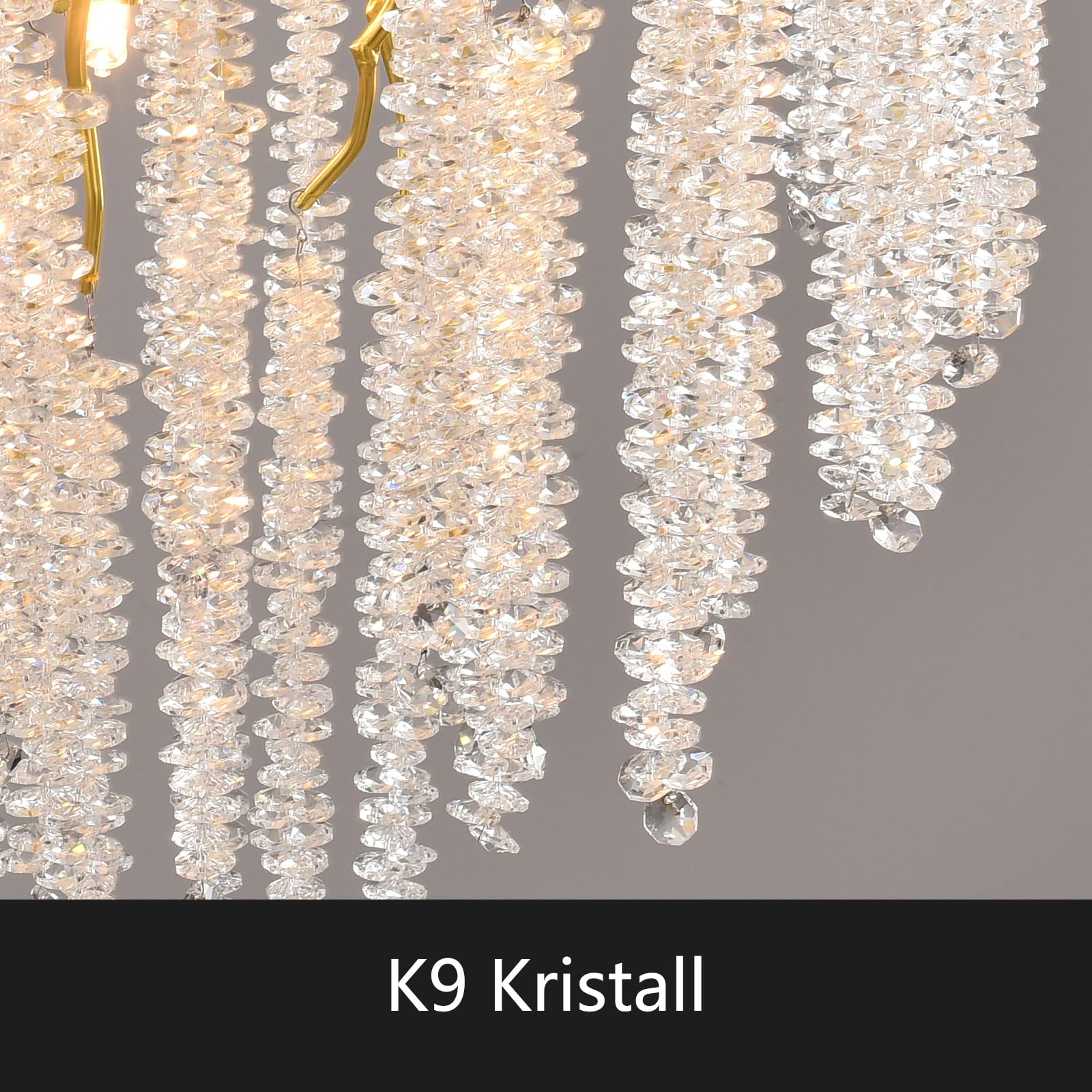 Lampadario a sospensione in cristallo, moderno, rotondo, in cristallo K9, con catena regolabile, per camera da letto, soggiorno, sala da pranzo, ristorante (oro, G9 x 8,7 cm)