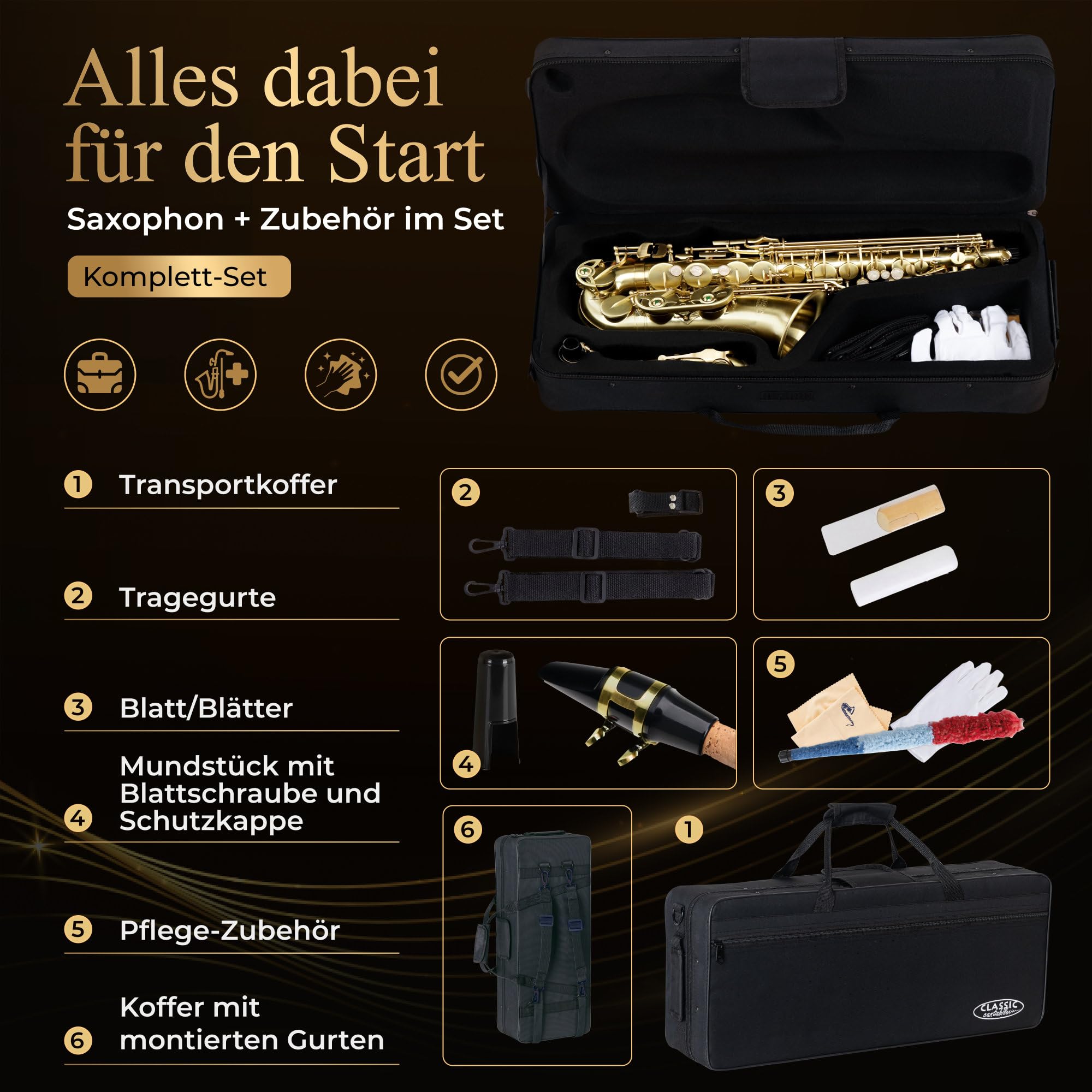 Classic Cantabile Winds AS-450 Saxophone Alto Eb Brossé (Saxophone Alto, laiton brossé mat, accord Eb, clé de Fa# aigu, mécanique de clés très ergonomique)