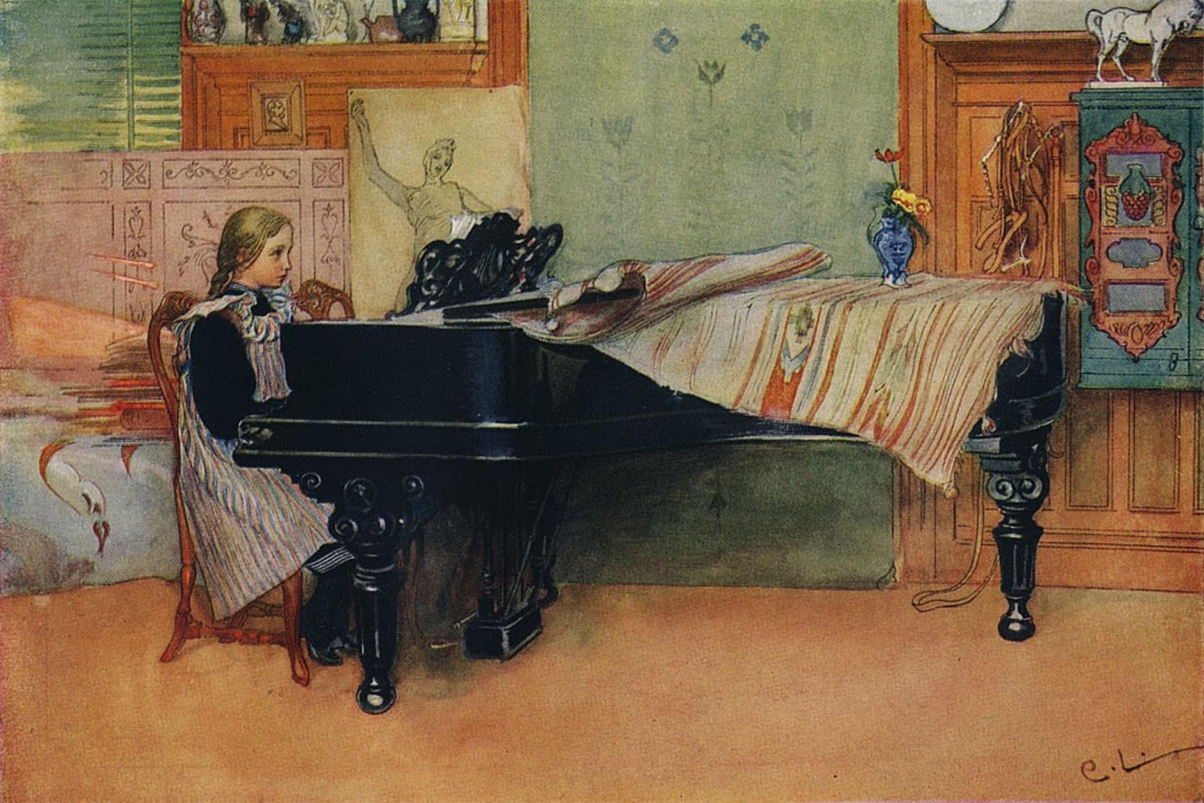 ARTXLXXBN Famous Painting Canvas Artwork Graffiti Print Suzanne at the piano by Carl Larsson Portrait Canvas Image for Home Decor 60x90cm