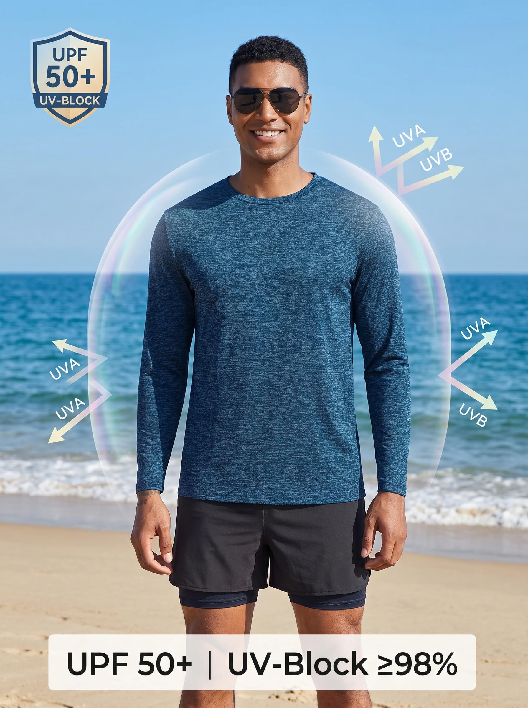 PINSPARK Camiseta Deportiva De Manga Larga para Hombre Protección Solar UPF 50+ Secado Rápido Alto Rendimiento Cuello Redondo Running Fitness Senderismo Actividades Al Aire Libre
