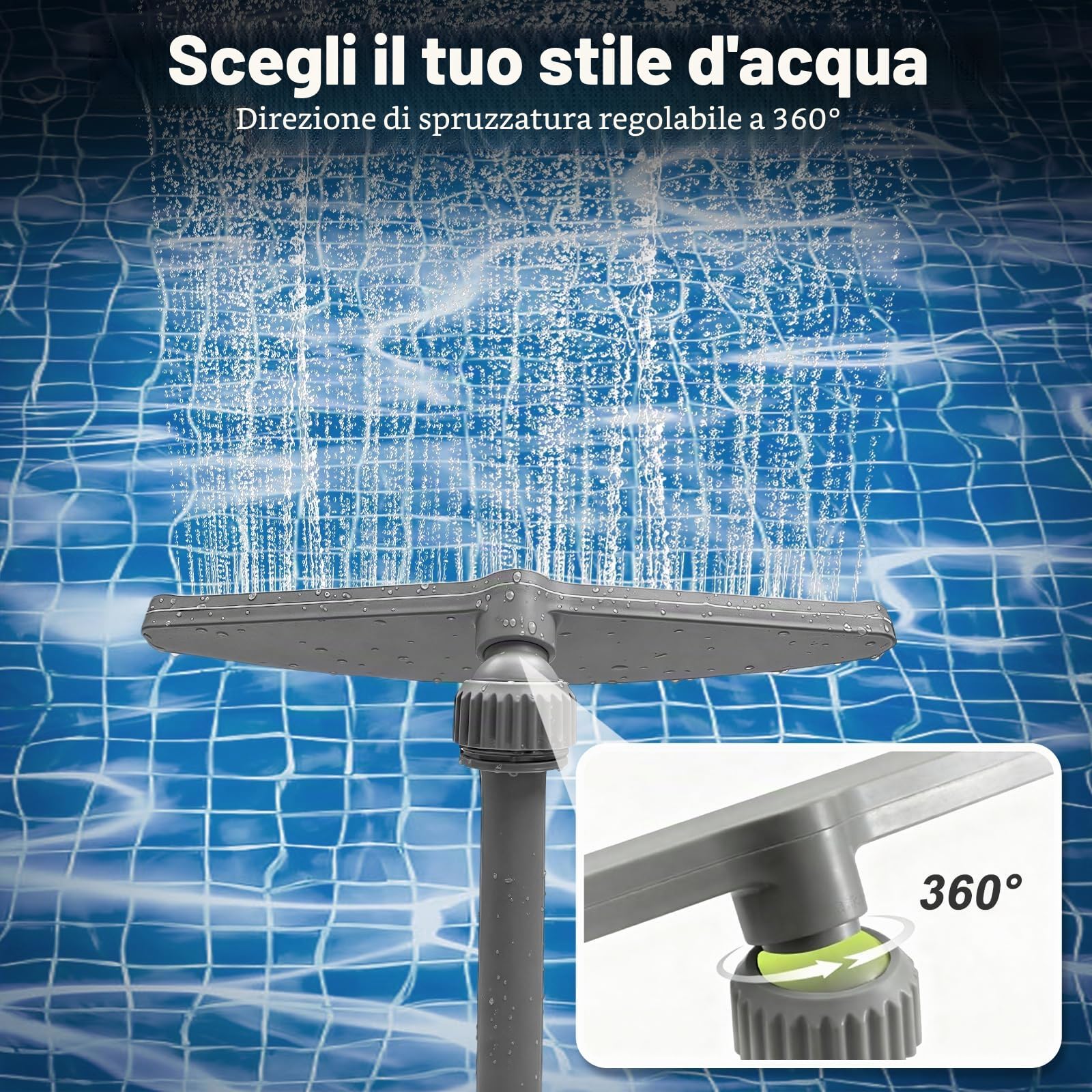 Fontana per piscina a energia solare con illuminazione, altezza regolabile da 40 a 69 cm, fontana a spruzzo per piscine, fontana a 360°, per piscine da terra e da incasso