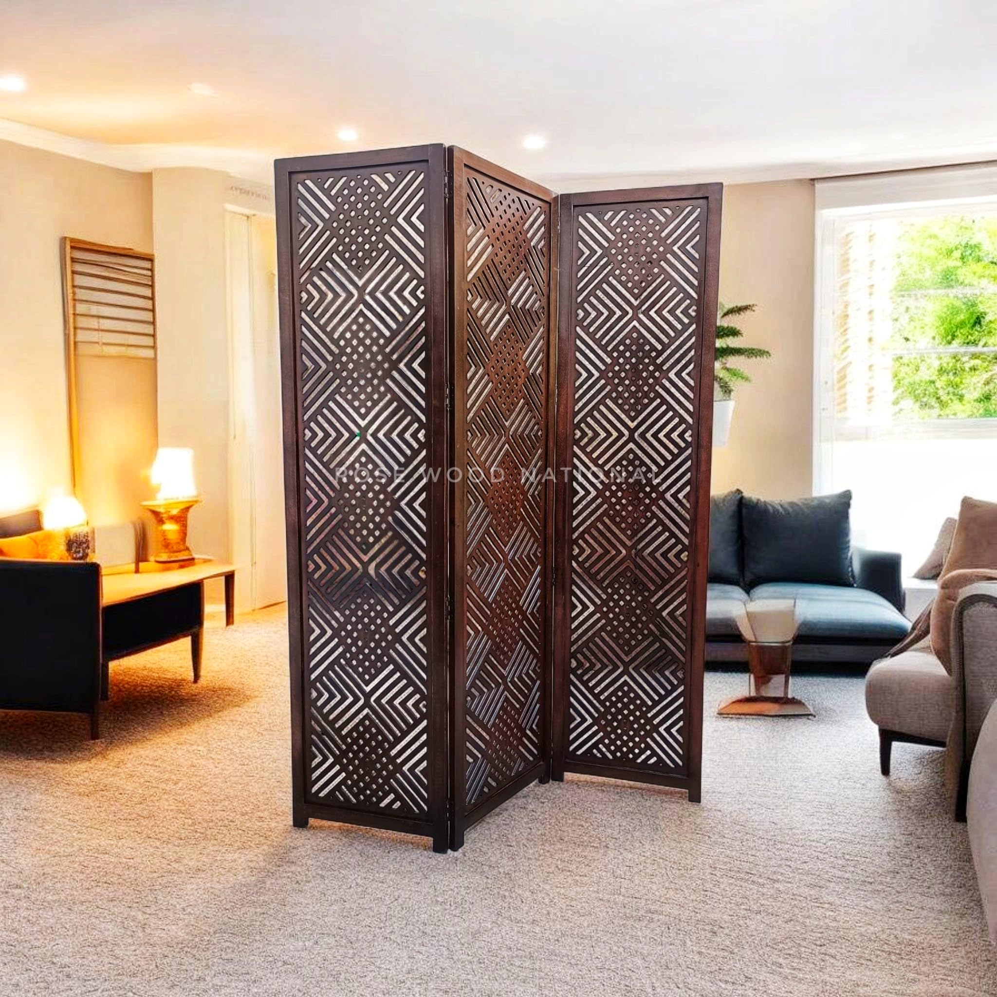 Rose Wood Partition for Pooja Room Panels 6 feet Wooden Separators for Living Room Wall Partition Foldable Panel Screen Divider for Studio, Room partition. (3-Panel 6 Feet (145W x 182H cm))-image-41