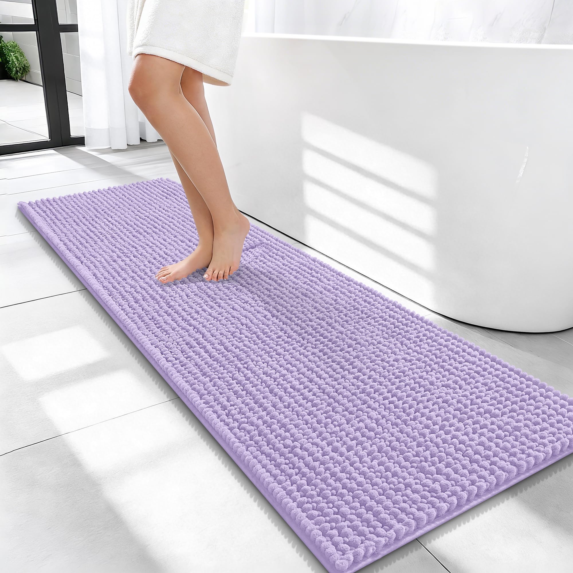 OLANLY Thick Chenille Bathroom Runner Rugs Mats 47x17, Lavender
