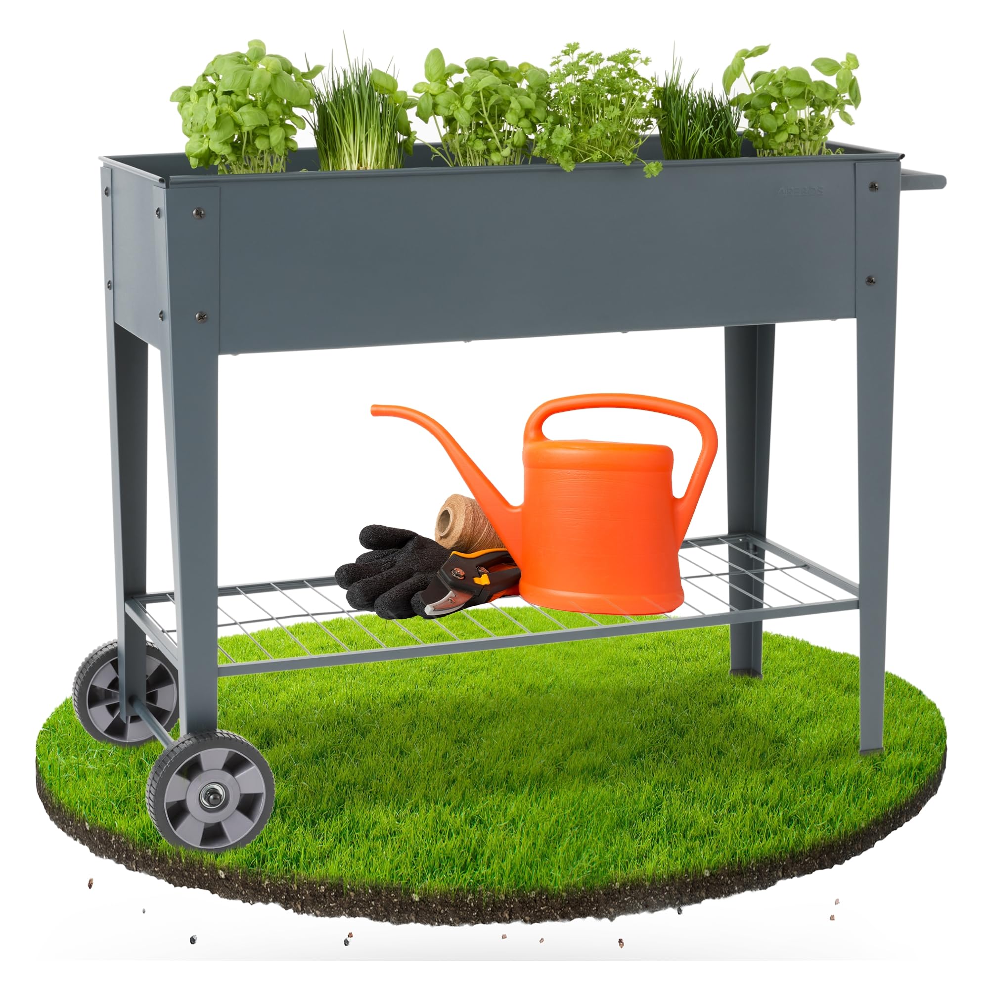 AREBOS Aiuola Rialzata con Ruote e Ripiano 108×51×80 cm | Fioriera da Giardino e Balcone | Orto Rialzato per Verdure e Erbe | Ideale per Terrazzo