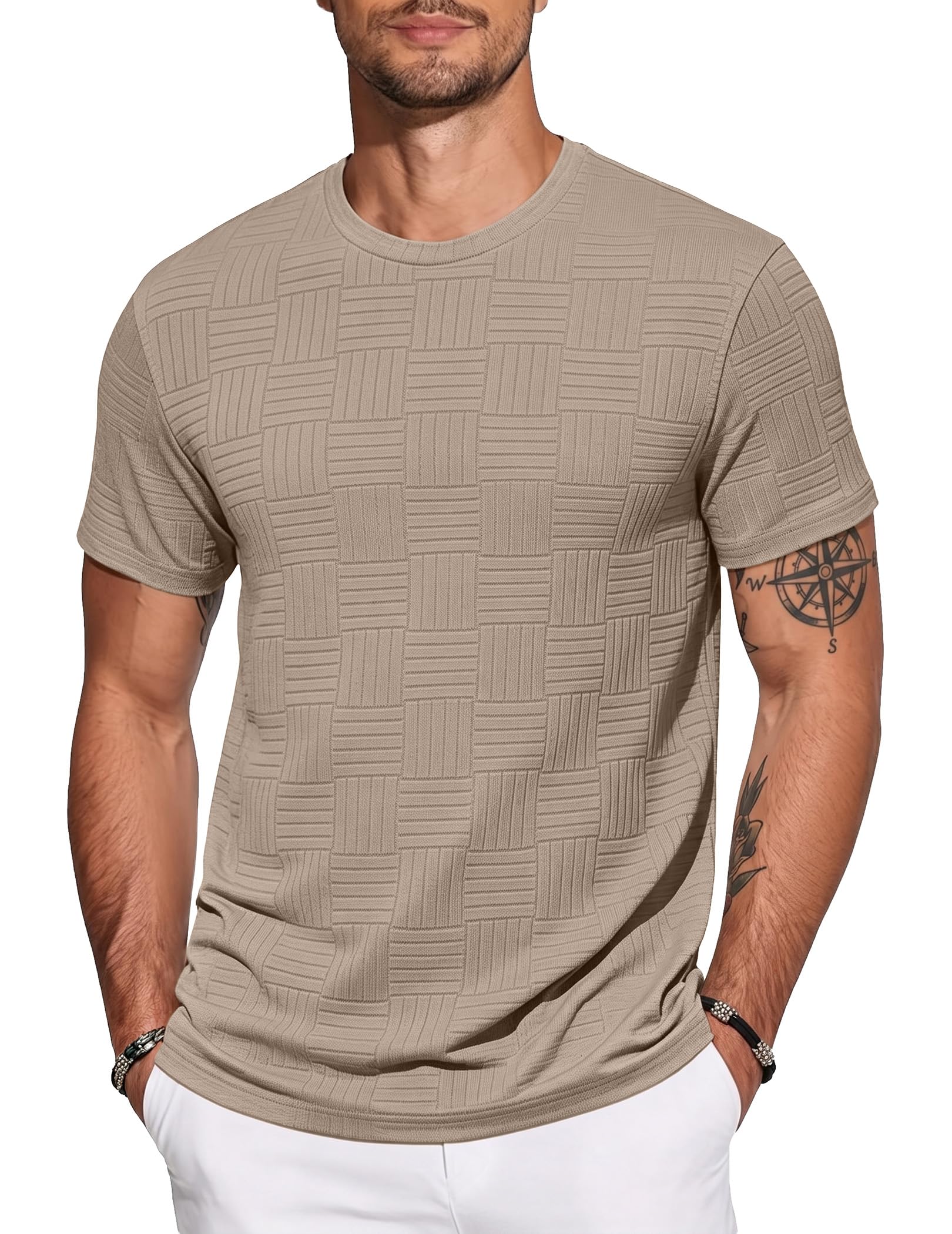 JMIERR T Shirt Herren Muscle fit Kurzarm Textured Sportshirt | Rundhals,Strukturierter Jacquard-Stoff,Hautfreundlich,4-Wege-Elastisch,Sommer T-Shirts für Herren