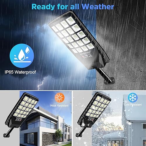 Miniatura 6 de Paquete de 4 farolas solares impermeables para exteriores, 6500 K, 20000 lúmenes, gran angular, luz de inundación con sensor de movimiento y control