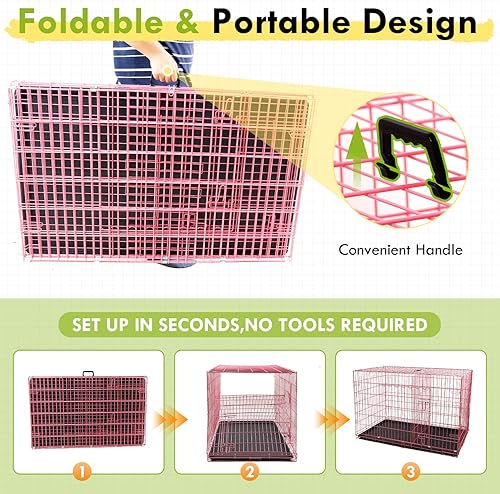 Miniatura 3 de PayLessHere Jaula grande para perros medianos y grandes, jaula de metal para perros de doble puerta, plegable, para interiores y exteriores, con