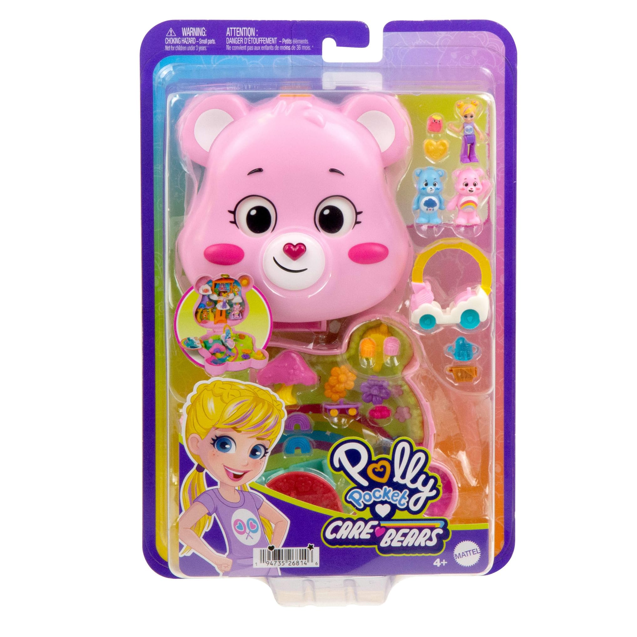 Polly Pocket y los Osos amorosos Conjunto de juego, juguete de viaje con muñecas, coche de juguete y accesorios temáticos, estuche de colaboración, JCC14