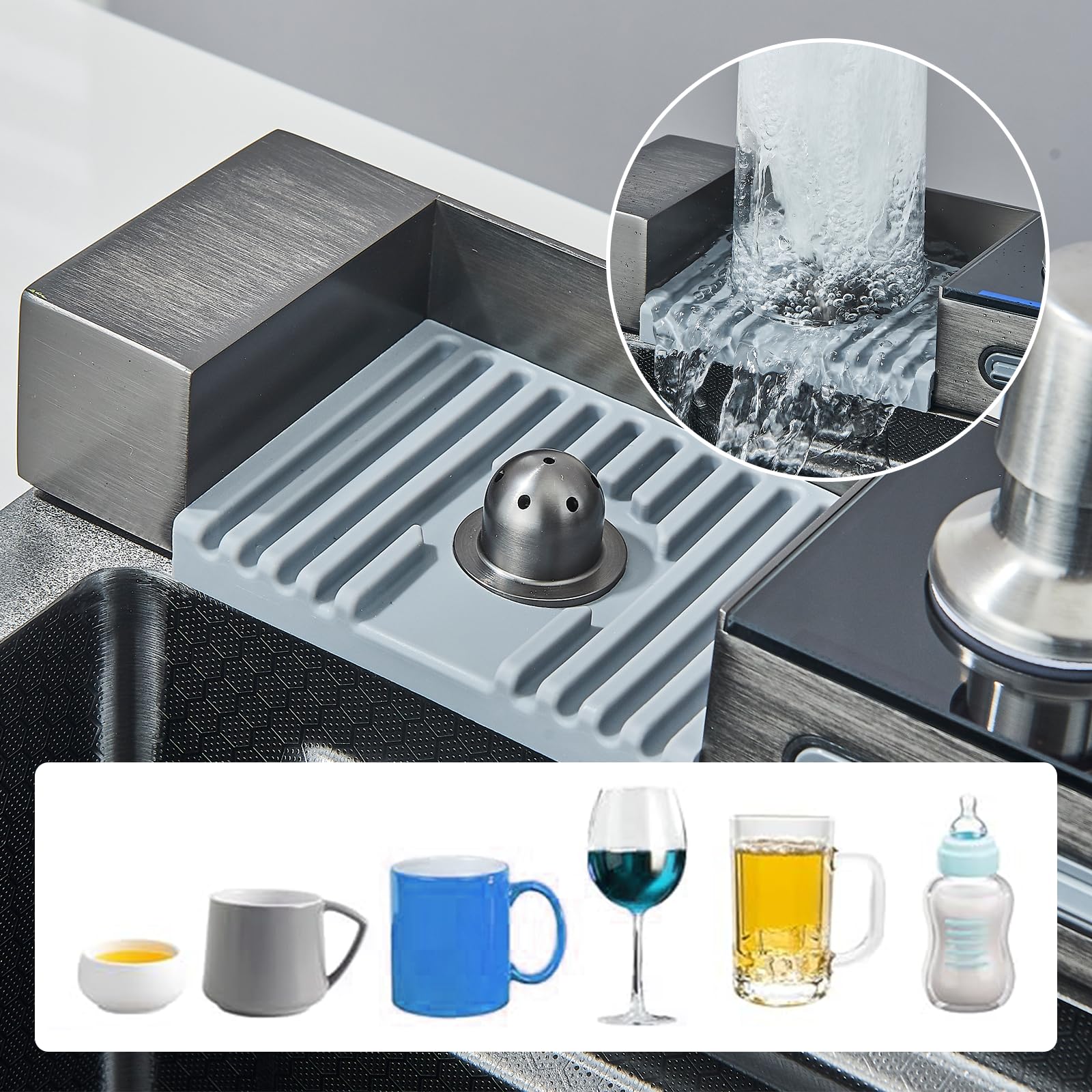 Évier de Cuisine Multifonction avec Haute Pression Robinet Cuisine Bec Extractible et 4 Modes de Pulvérisation Acier Inoxydable Gris Canon 75 * 45 * 21 Evier 1 Bac