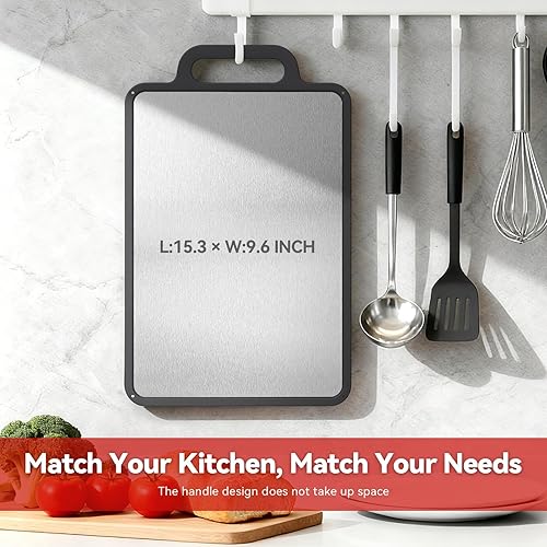 Miniatura 6 de Tabla de cortar de acero inoxidable sólido de doble cara para cocina, grado 304 y apta para lavavajillas, antideslizante con ranura para jugos,