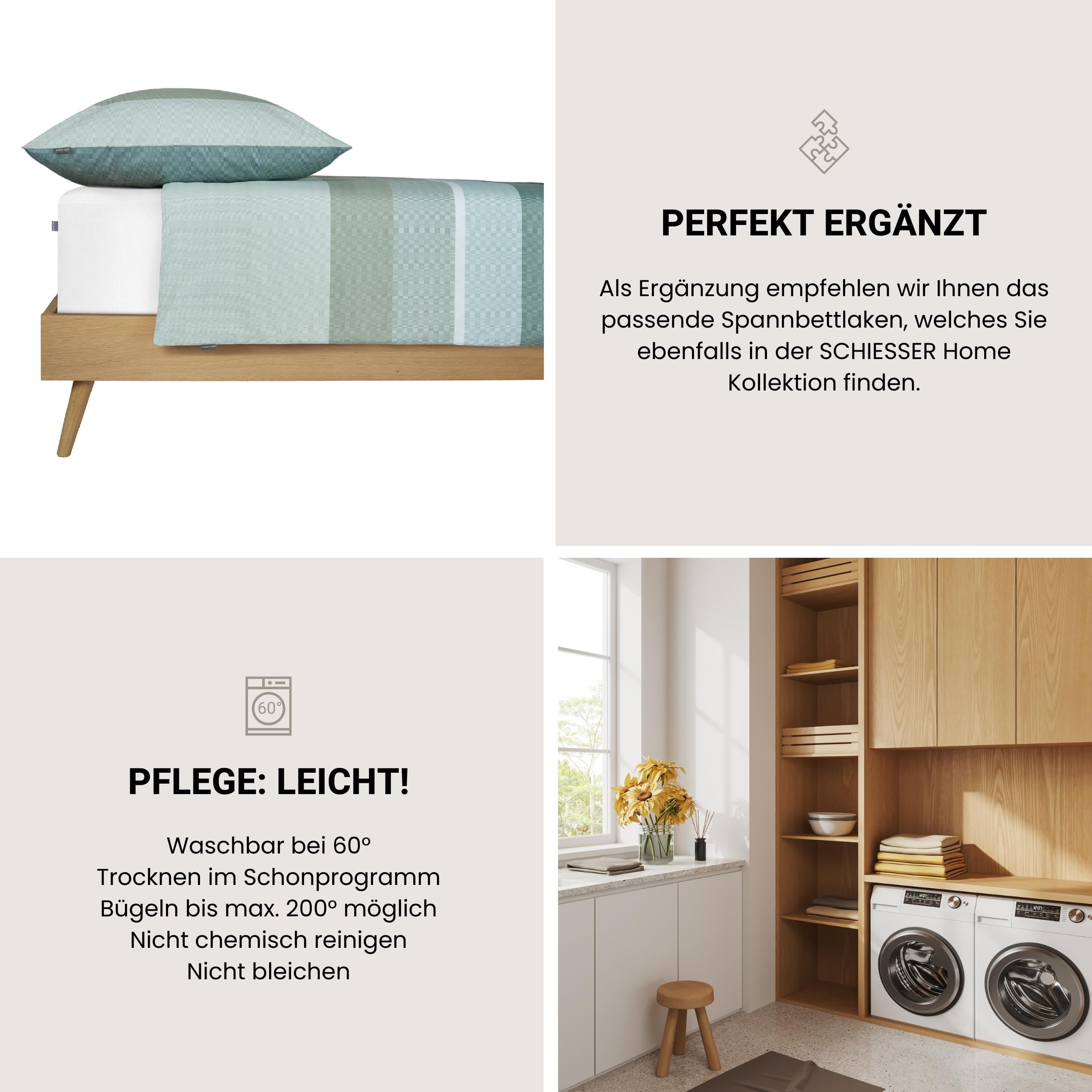 Schiesser Bettwäscheset Endy Stripes - Renforcé - 2-teilig - 155 x 220 cm - Grün