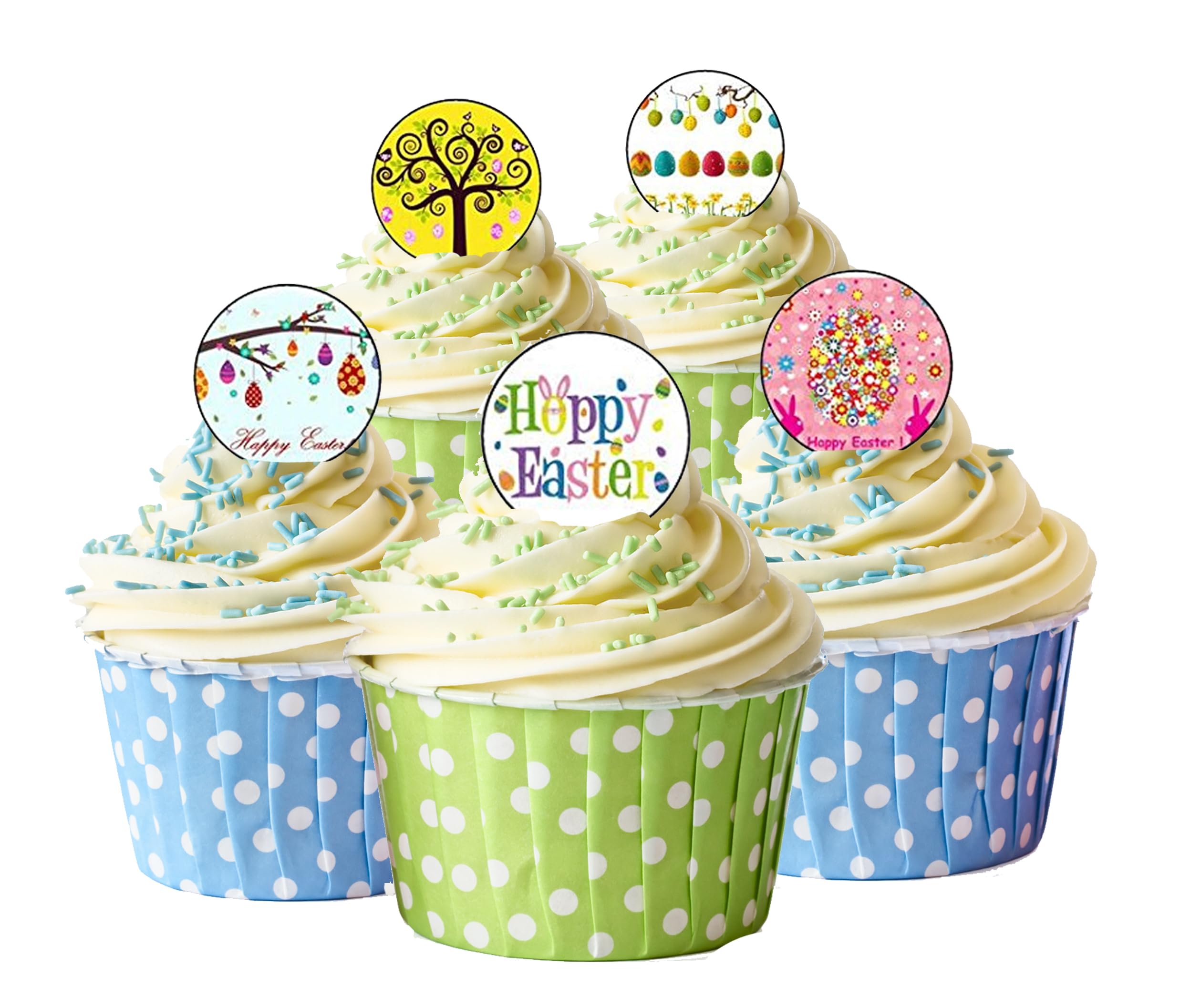 Top That White/Ivory 48 Happy Easter Themed Round Edible Wafer Paper Cake Toppers Decorations