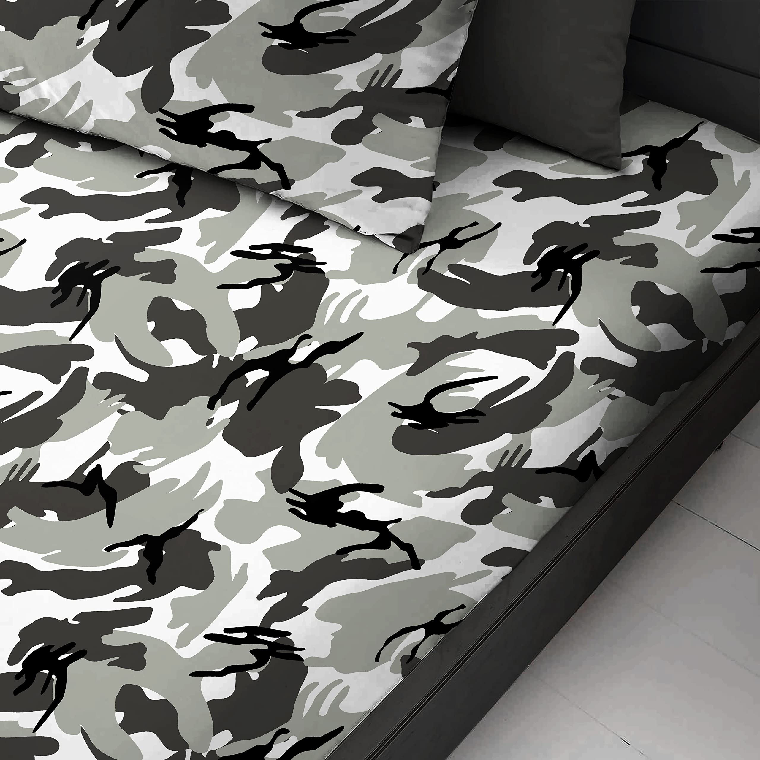 Velosso Camouflage Army Bedding Duvet Cover and Pillowcase Set (Grey, Double Fitted Sheet) — image 1