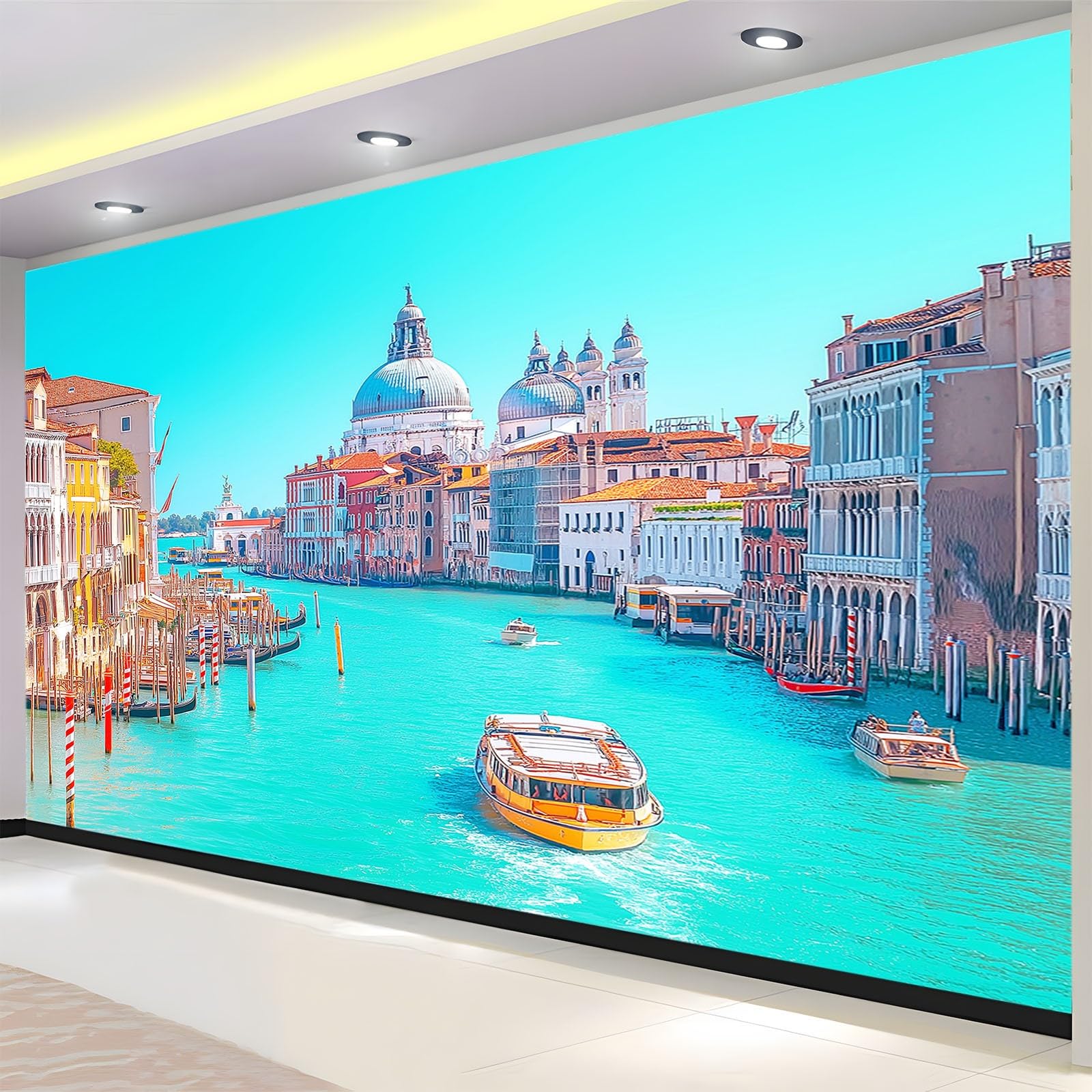 Tapeta Kanały Wenecja Budynki Łodzi 300 x 210 cm Fototapeta Moda Dekoracja ścienna Plakat 3D Tapeta ścienna do salonu Biura pokoju dziecięcego