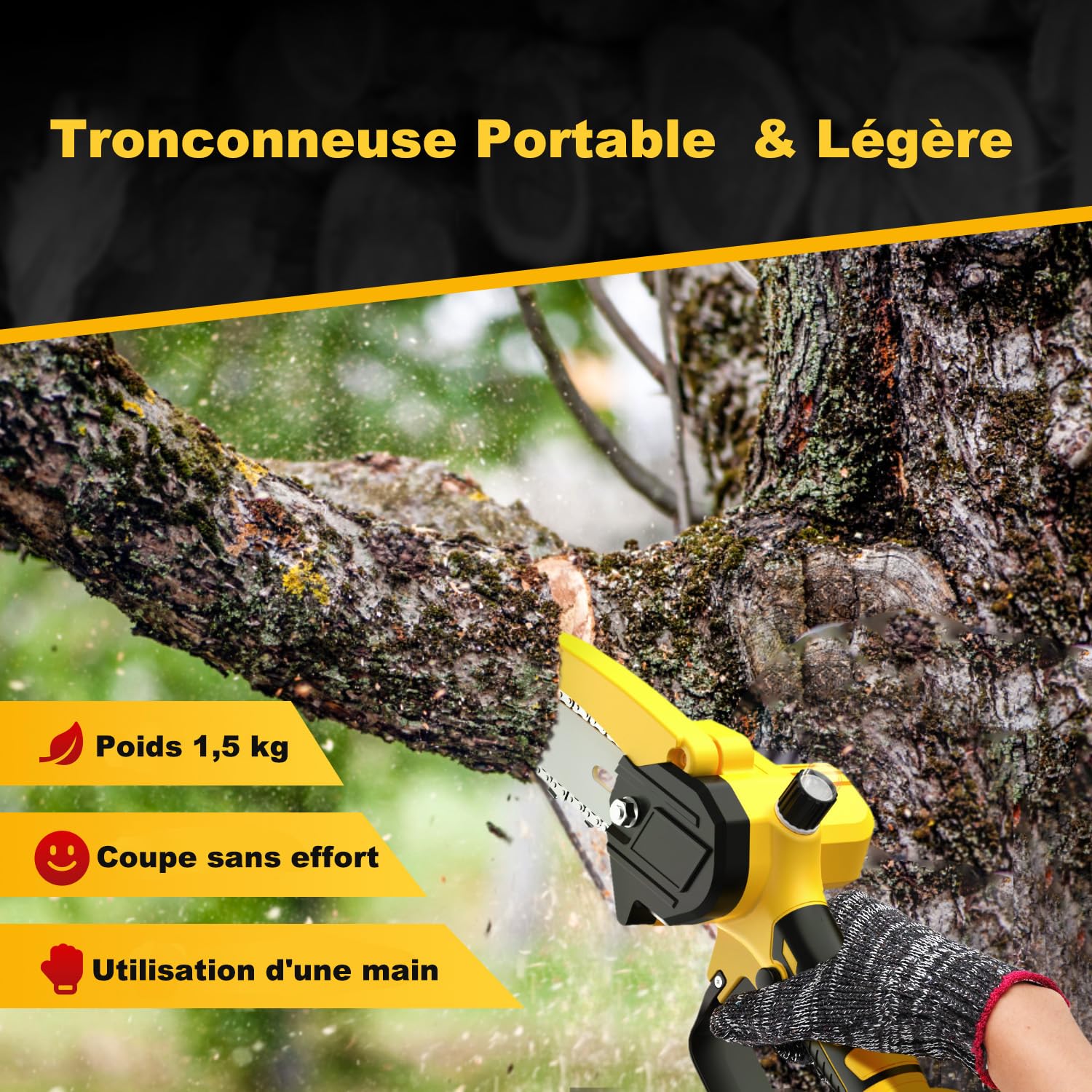 2 EN 1 Tronçonneuse à Batterie Télescopique & Elagueuse sur Perche sans Fil Mini Tronconneuse avec 2 Batteries Coupe Branche Electrique avec Système de Lubrification Tête Pivotante pour Jardin