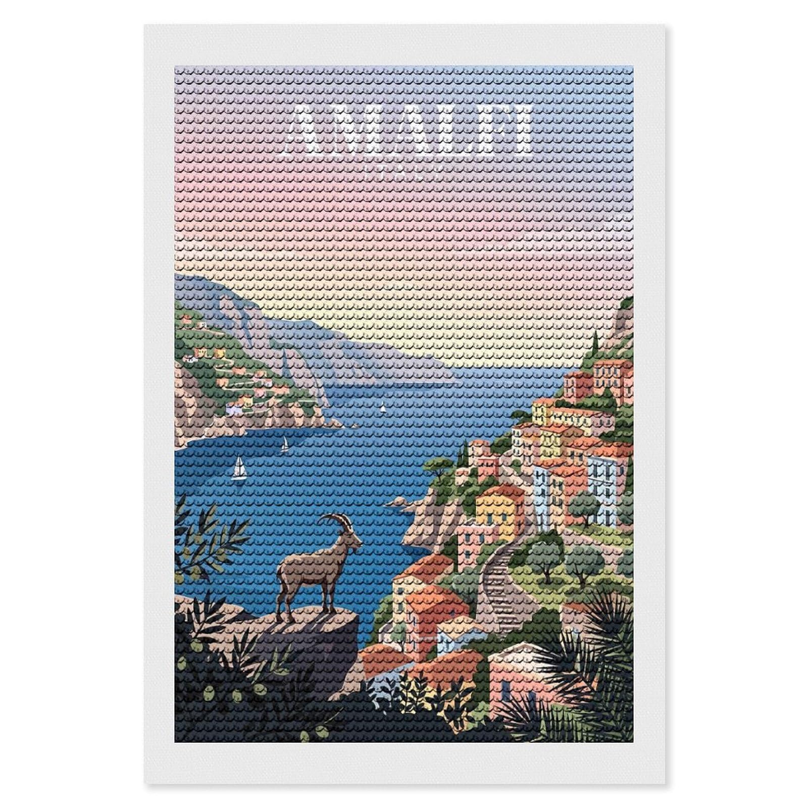 Junmoney Amalfi Coastline Diamond Painting Canvas Set 8"x12", for Craft Lovers, Decorate Your Room, Festive Craft Gift, Vintage Style Decor