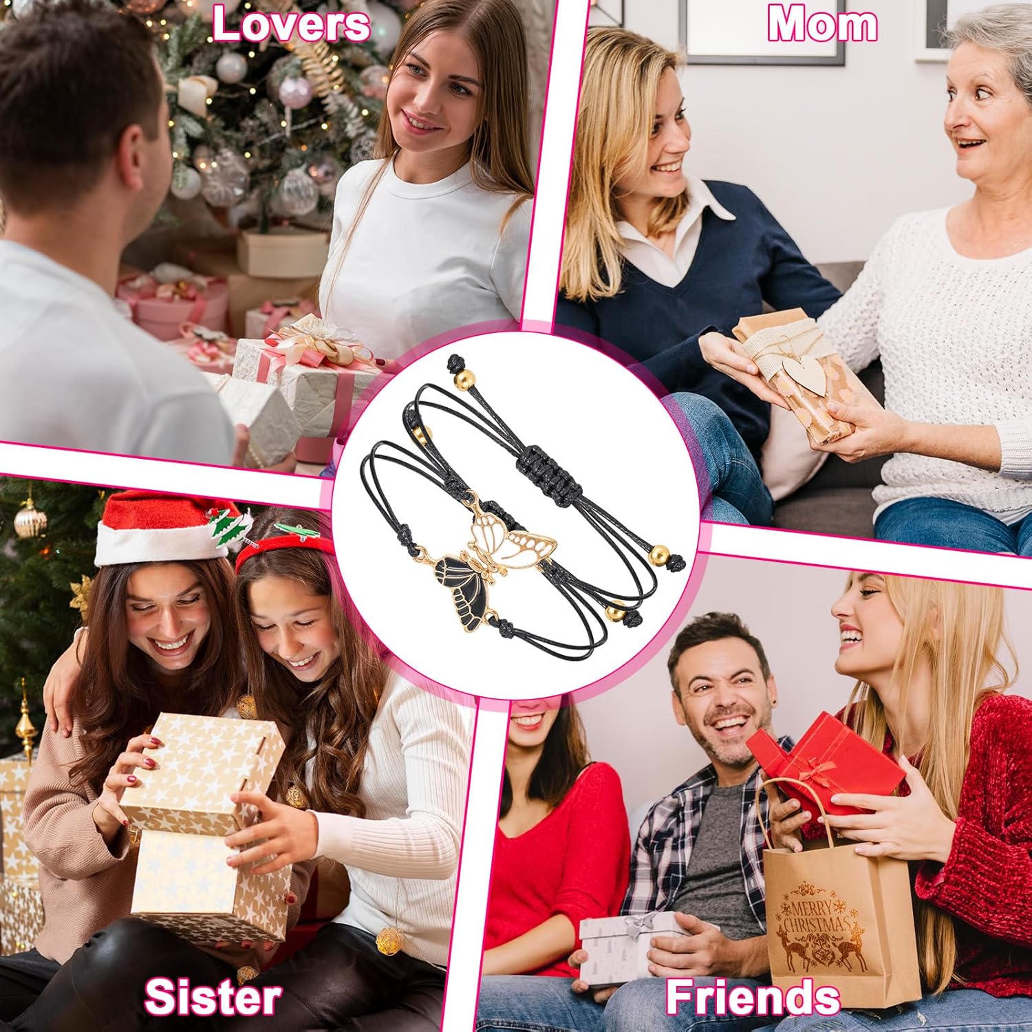 BFF Bracelets for 2-Butterfly Matching Bracelets, Adjustable Strand Best Friends Bracelet, Handmade Charm Friendship Bracelets, Cute Bracelets Jewelry Gifts for Women Couples (Black) - Image 6