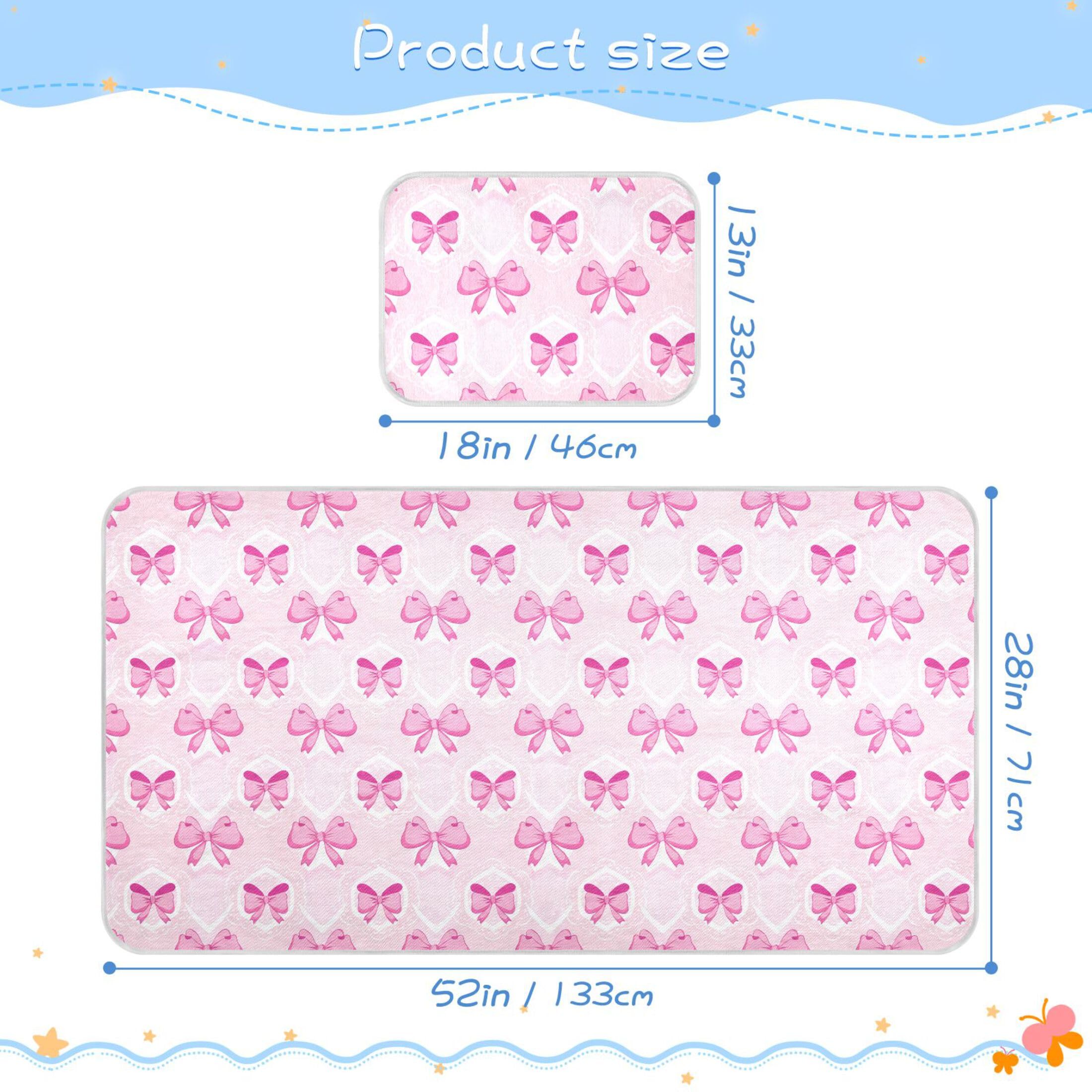 Takiito Pink Bows Baby Cooling Mattress Pad, Soft & Breathable Cooling Mat Keep Baby Cool in Summer 28x52 in, Nursery Essential