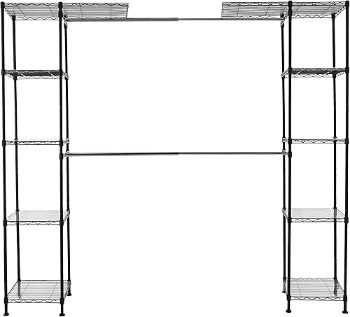 Miniatura 3 de AmazonBasics - Armario colgante de metal expandible con estantes, color negro y 5 estantes ajustables, unidad de almacenamiento resistente (350